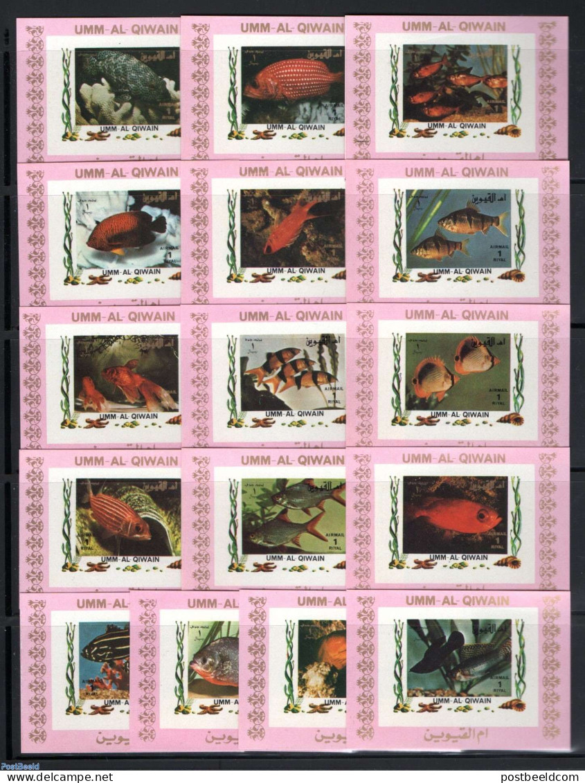 Umm Al-Quwain 1972 Fish 16 S/s, Pink Imperforated, Mint NH, Nature - Fish - Corals - Fische