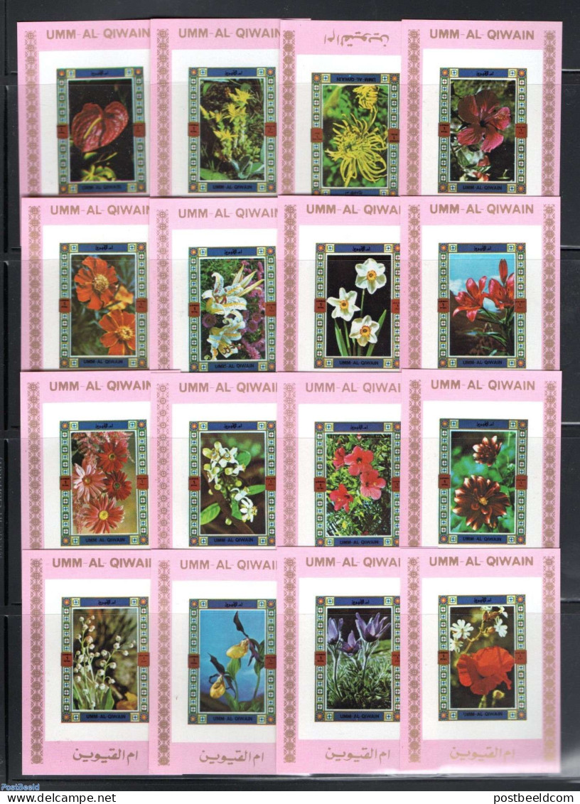 Umm Al-Quwain 1972 Flowers 16 S/s, Pink Imperforated, Mint NH, Nature - Flowers & Plants - Orchids - Umm Al-Qaiwain