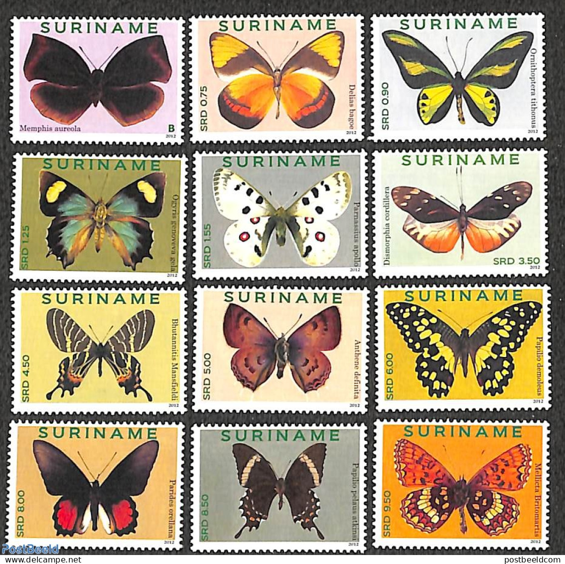 Suriname, Republic 2012 Butterflies 12v, Mint NH, Nature - Butterflies - Surinam