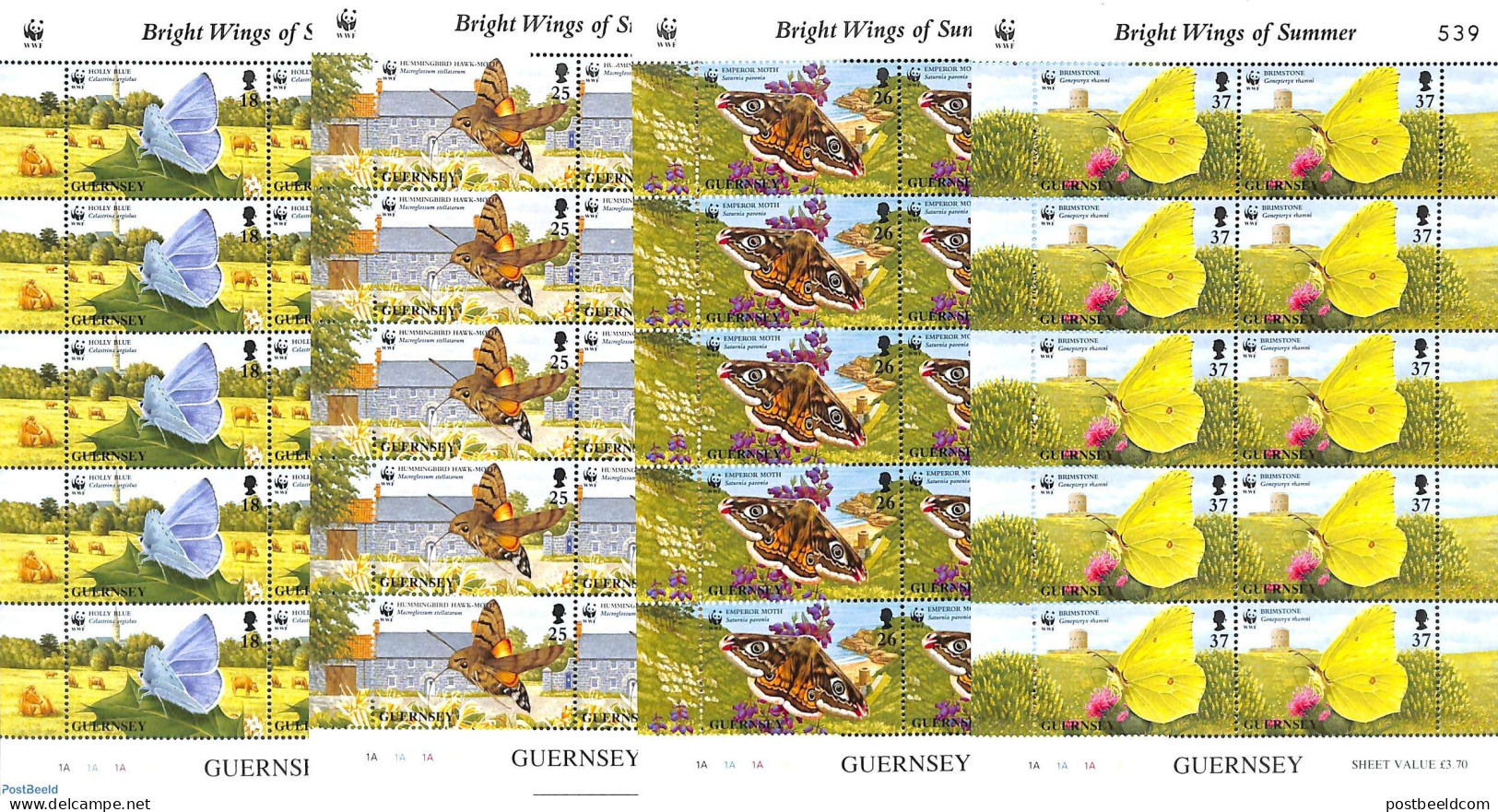 Guernsey 1997 WWF 4 M/s (=10 Sets), Mint NH, Nature - Butterflies - World Wildlife Fund (WWF) - Guernesey