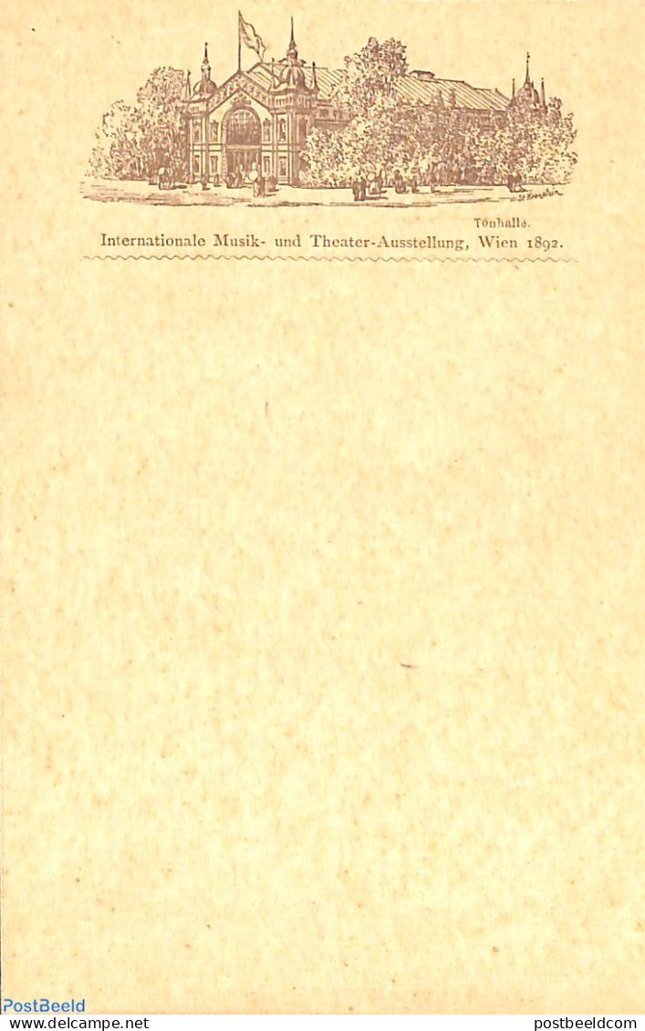 Austria 1892 Illustrated Postcard Music And Theater Exposition , Unused Postal Stationary, Performance Art - Theatre - Brieven En Documenten