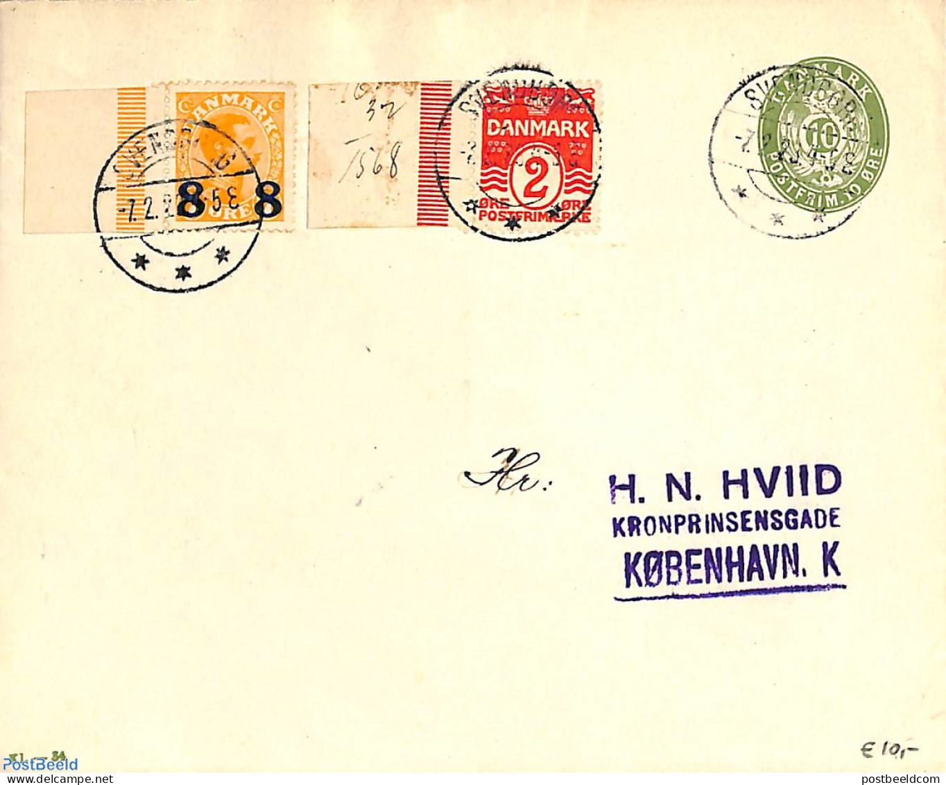 Denmark 1923 Envelope 10o, Uprated From SVENDBORG To Copenhagen, Used Postal Stationary - Covers & Documents