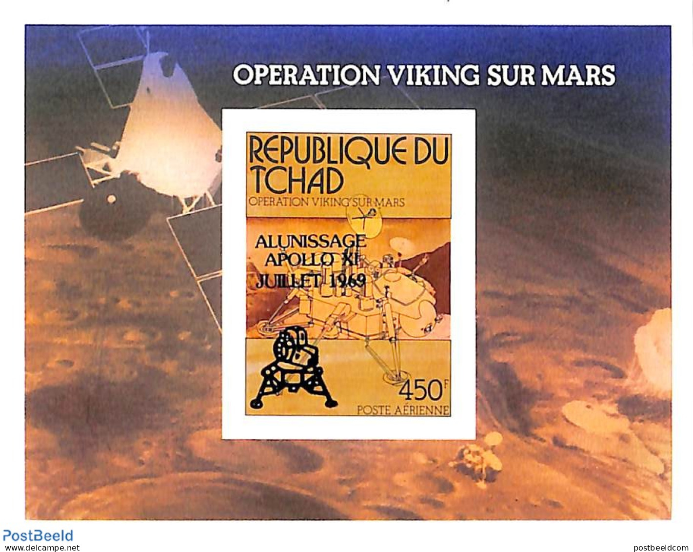 Chad 1979 Moonlanding S/s, Imperforated, Mint NH, Transport - Space Exploration - Autres & Non Classés