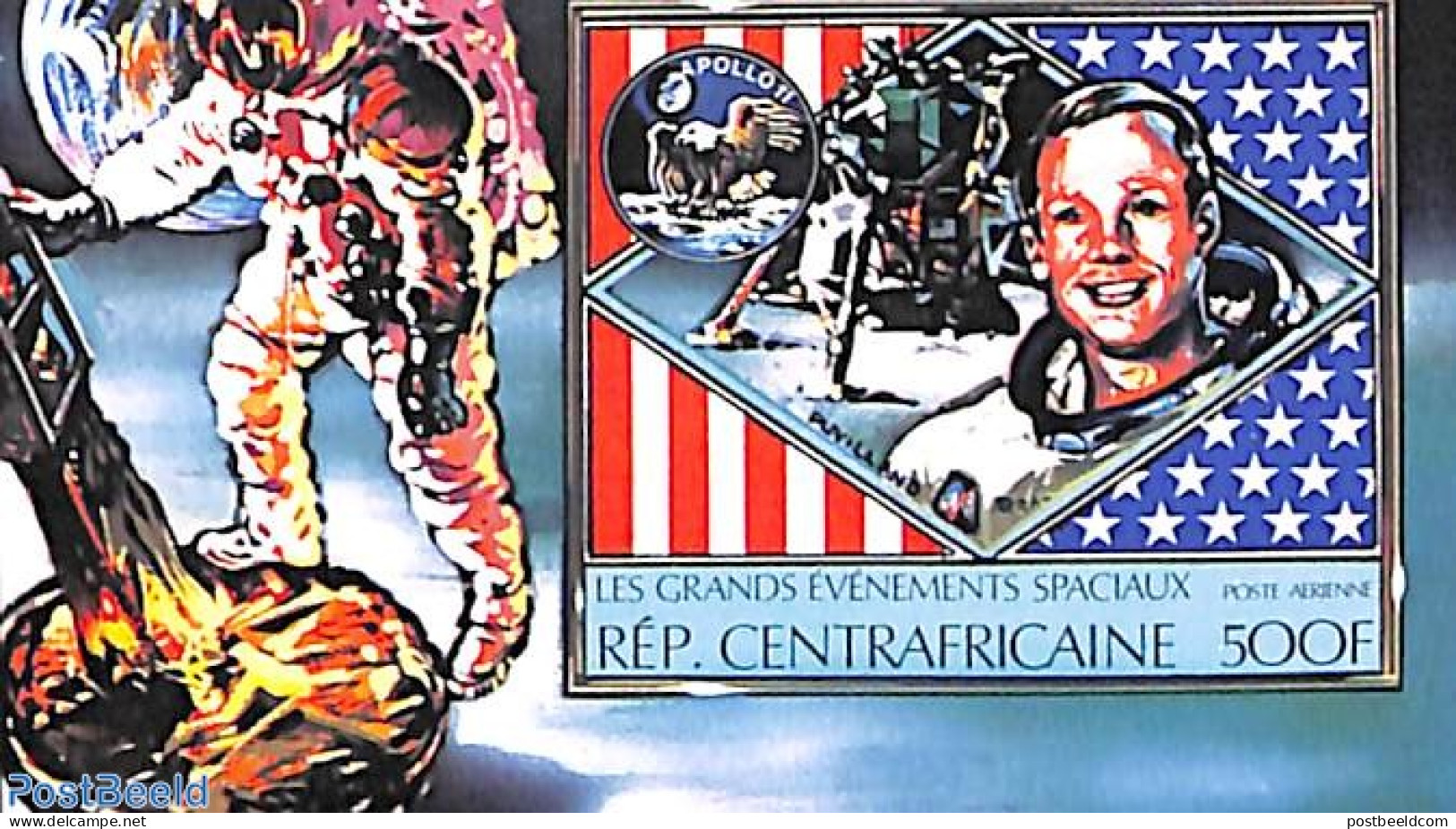 Central Africa 1980 Moonlanding S/s, Imperforated, Mint NH, Transport - Space Exploration - Central African Republic