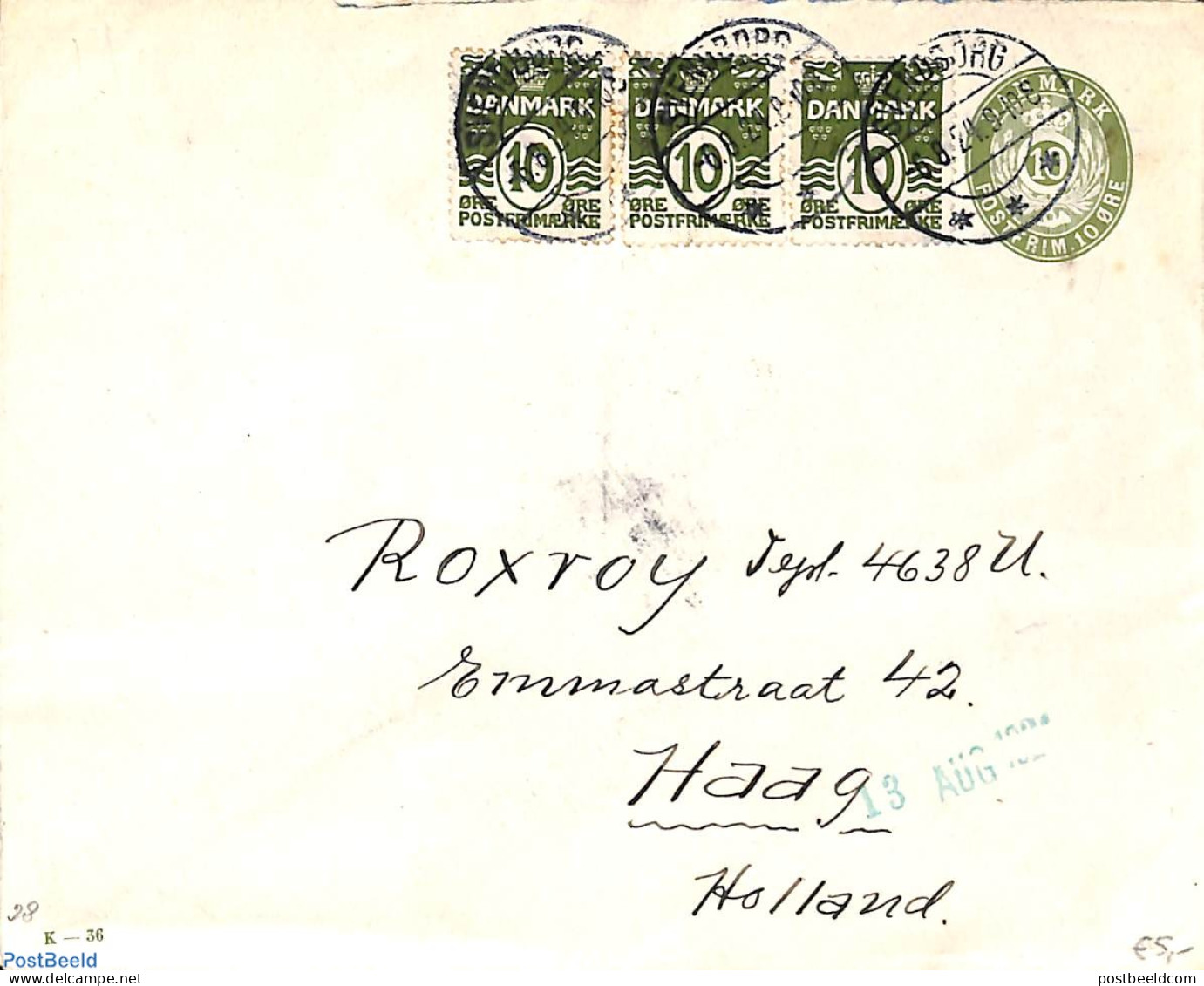 Denmark 1924 Envelope 10o, Uprated To Holland, Used Postal Stationary - Lettres & Documents