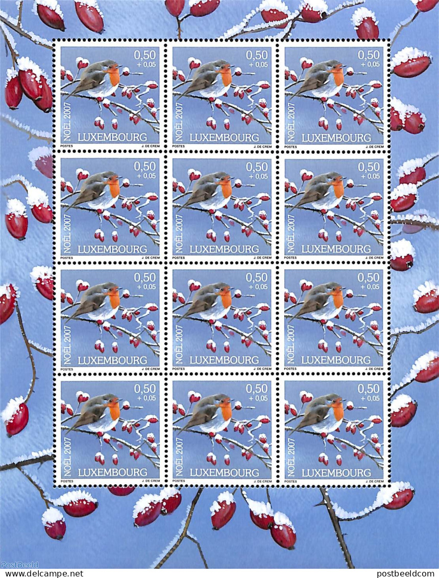 Luxemburg 2007 Christmas M/s, Mint NH, Nature - Religion - Birds - Christmas - Ungebraucht