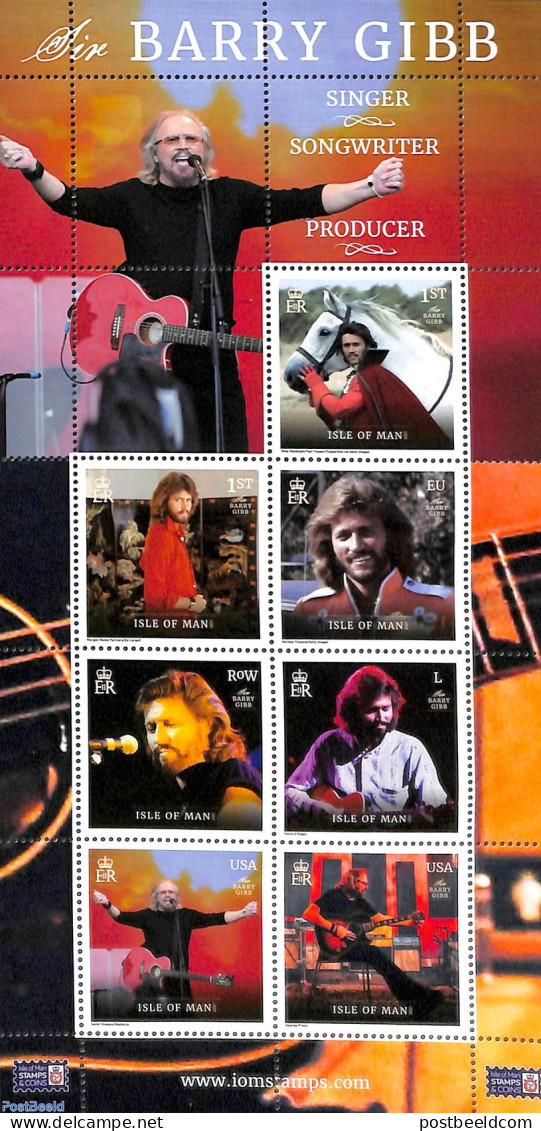 Isle Of Man 2021 Sir Barry Gibb M/s, Mint NH, Performance Art - Music - Popular Music - Musica