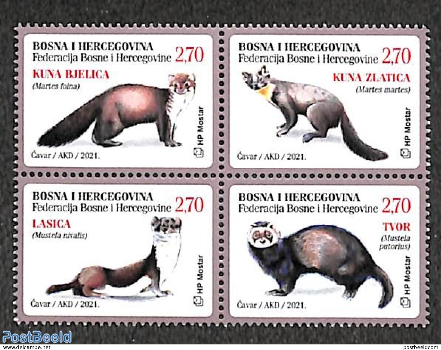 Bosnia Herzegovina - Croatic Adm. 2021 Fauna 4v [+], Mint NH, Nature - Animals (others & Mixed) - Wild Mammals - Bosnie-Herzegovine
