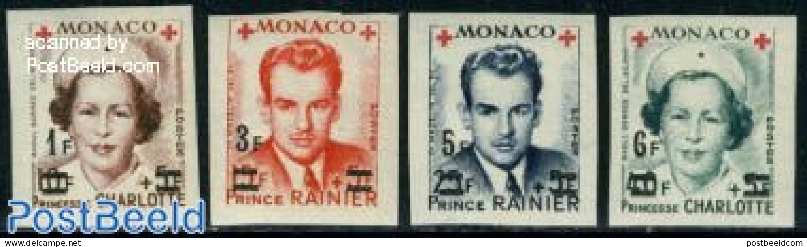 Monaco 1951 Red Cross 4v [+] Imperforated Overprints, Unused (hinged), Health - Red Cross - Unused Stamps