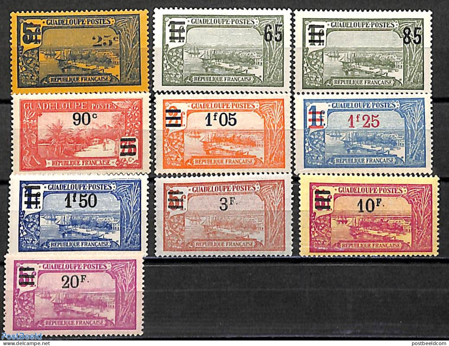 Guadeloupe 1924 Overprints 10v, Unused (hinged) - Unused Stamps