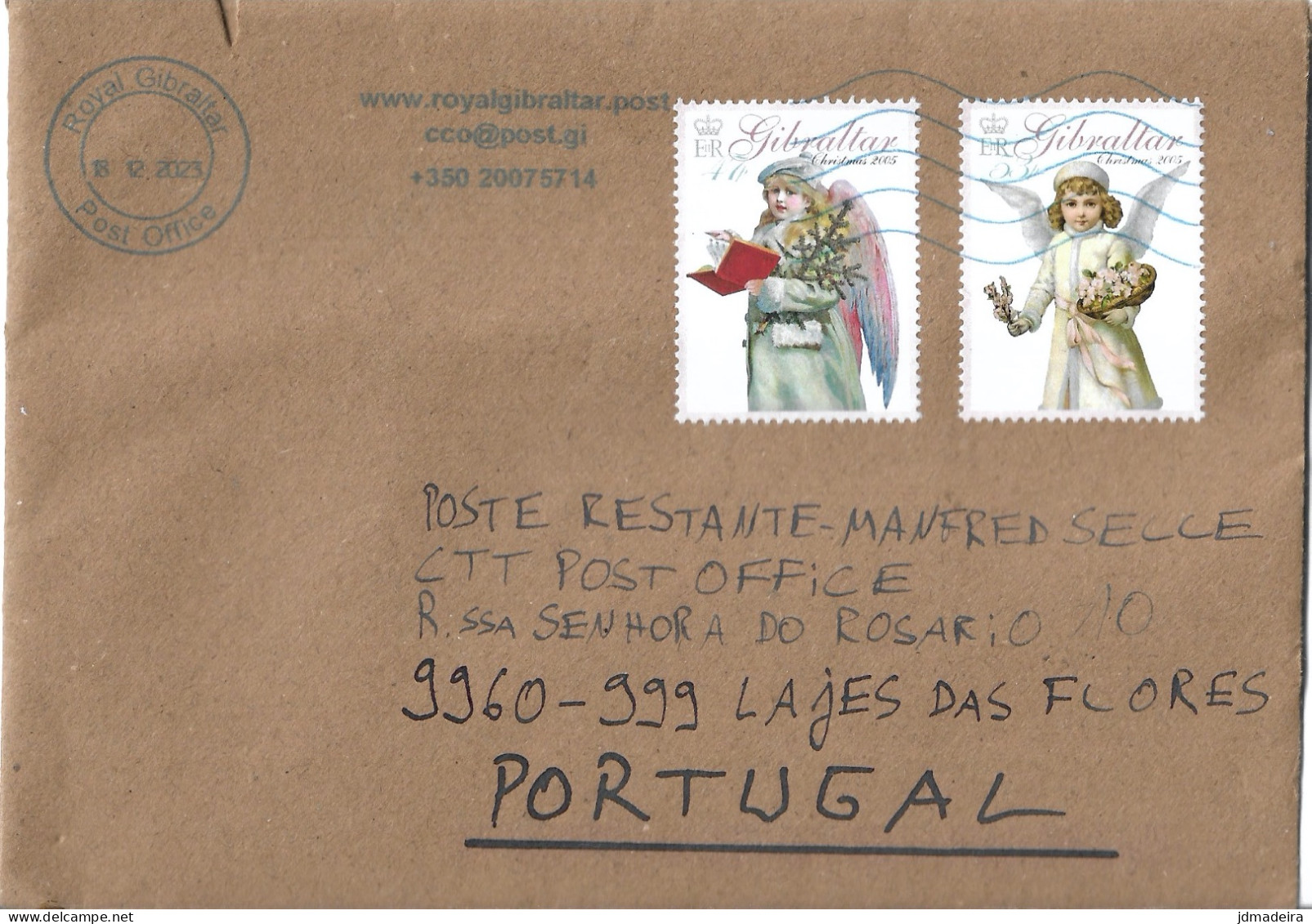 GIBRALTAR Cover To Azores Christmas Stamps - Gibraltar