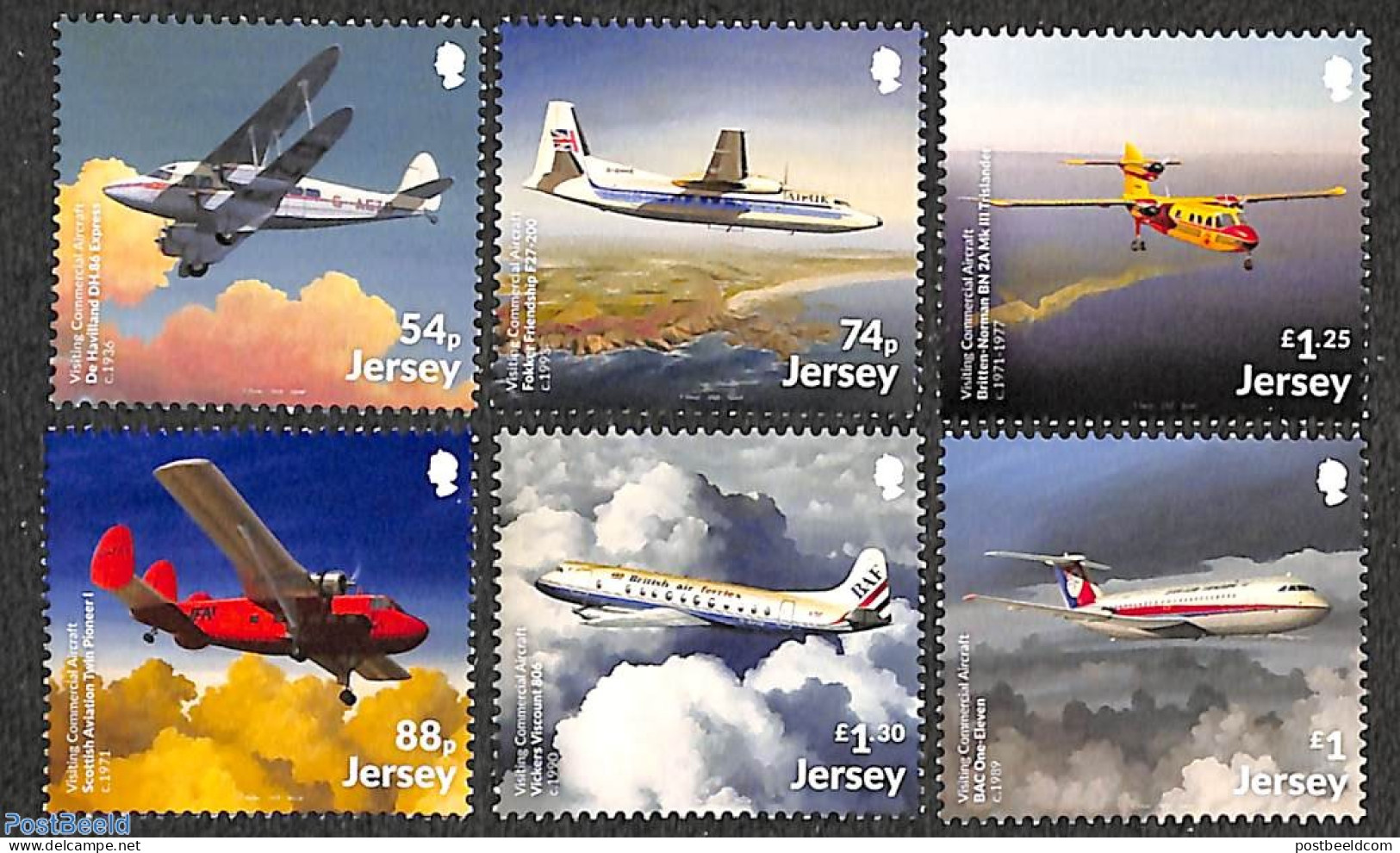 Jersey 2022 Civil Aviation 6v, Mint NH, Transport - Fokker Airplanes - Aircraft & Aviation - Flugzeuge