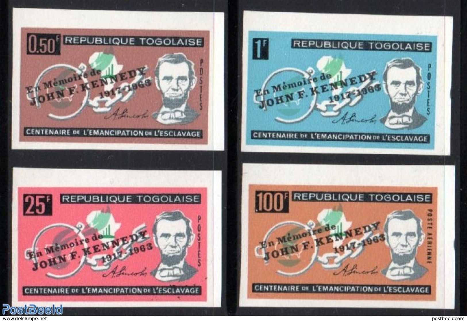 Togo 1964 Death Of J.F. Kennedy 4v, Imperforated, Mint NH, History - American Presidents - Togo (1960-...)