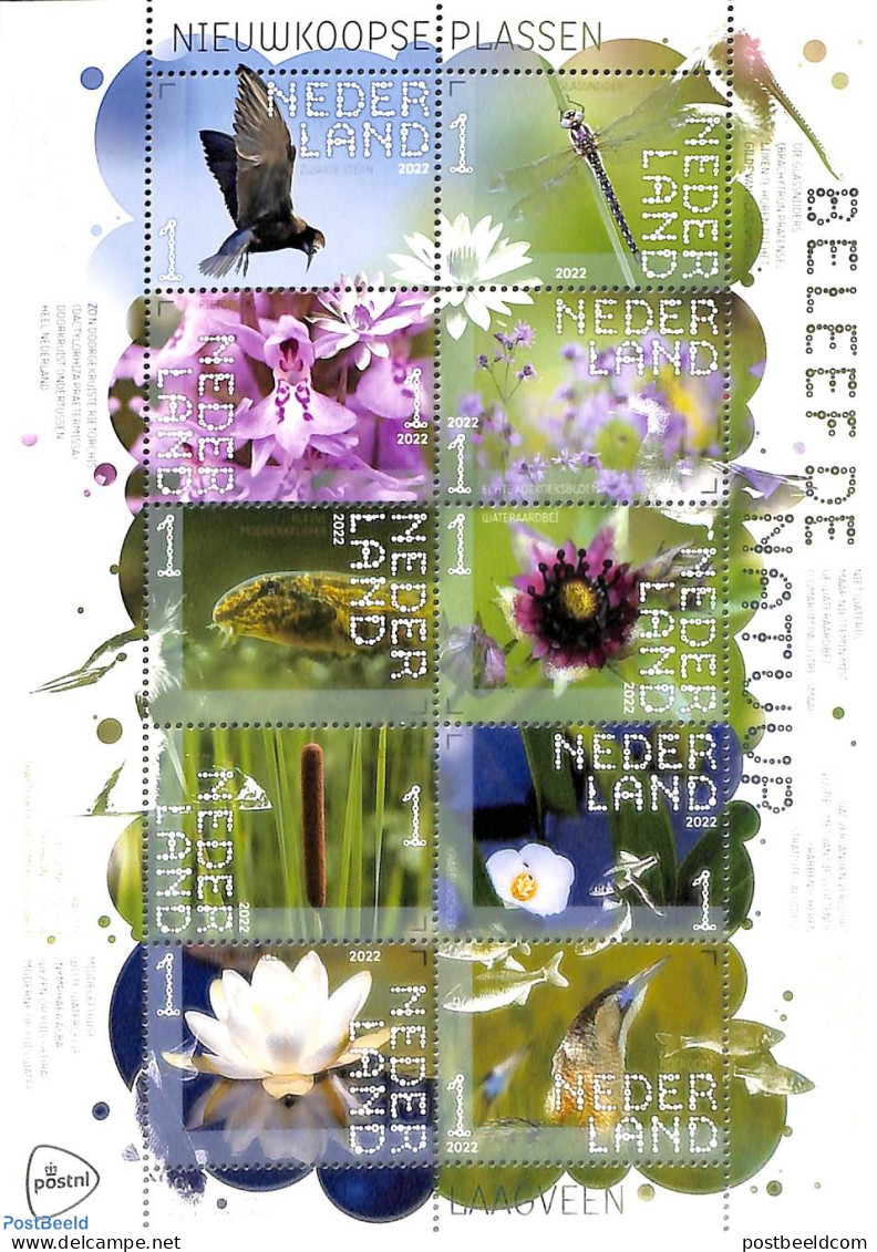 Netherlands 2022 Nature, Nieuwkoopse Plassen 10v M/s S-a, Mint NH, Nature - Birds - Ducks - Fish - Flowers & Plants - .. - Blocchi