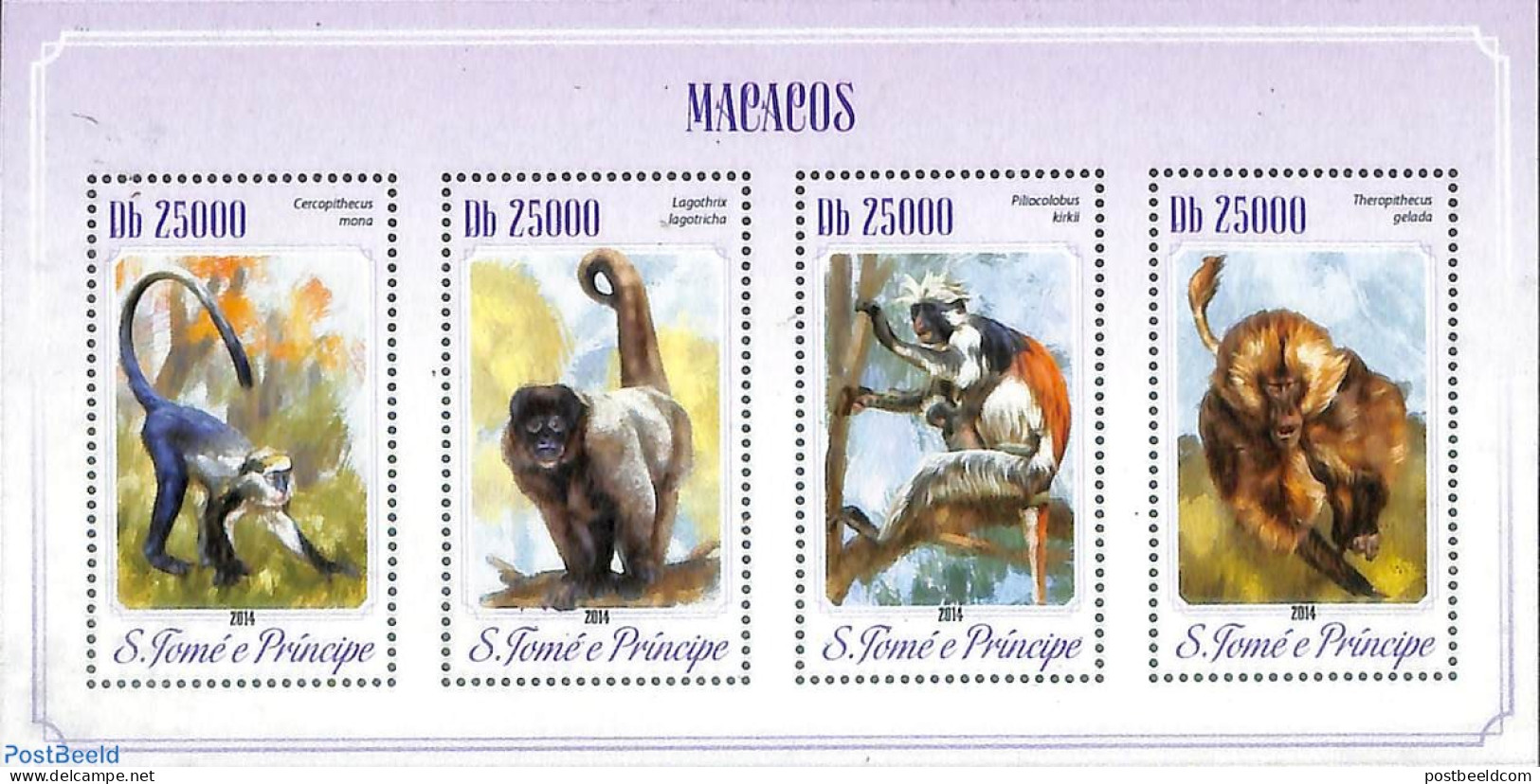 Sao Tome/Principe 2014 Monkeys 4v M/s, Mint NH, Nature - Monkeys - Wild Mammals - Sao Tomé E Principe