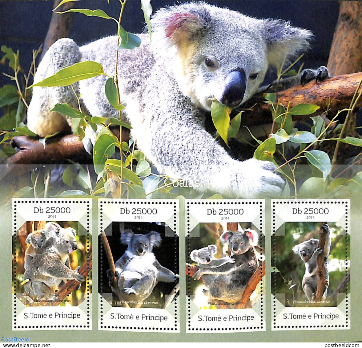 Sao Tome/Principe 2014 Koala Bears 4v M/s, Mint NH, Nature - Animals (others & Mixed) - Wild Mammals - Sao Tomé E Principe