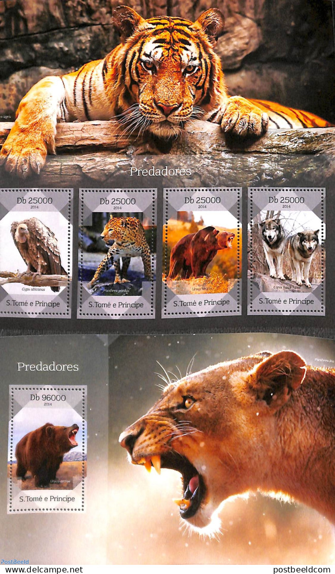 Sao Tome/Principe 2014 Preditors 2 S/s, Mint NH, Nature - Animals (others & Mixed) - Bears - Birds - Birds Of Prey - C.. - Sao Tome And Principe