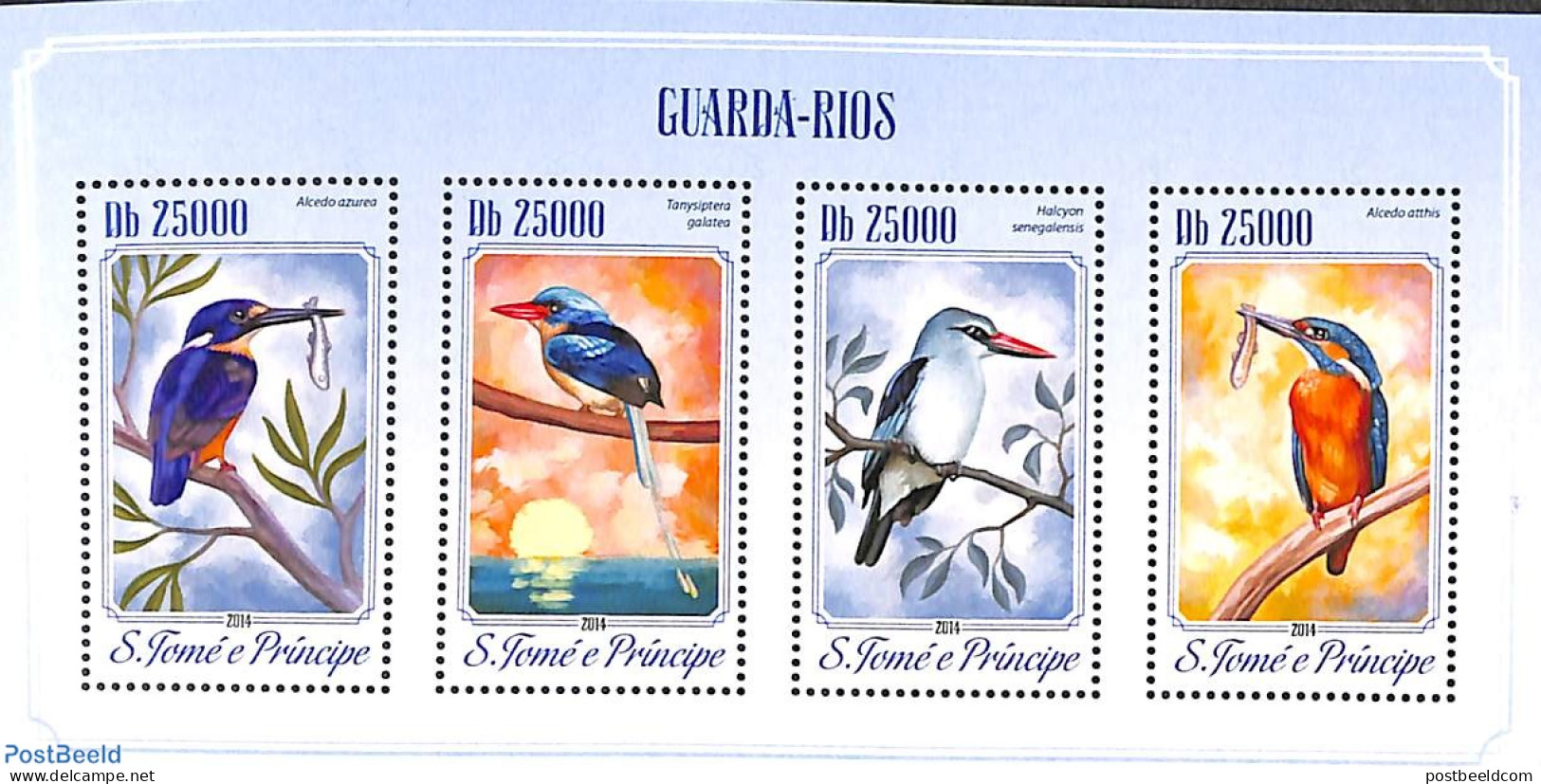 Sao Tome/Principe 2014 Kingfishers 4v M/s, Mint NH, Nature - Birds - Kingfishers - Sao Tome And Principe