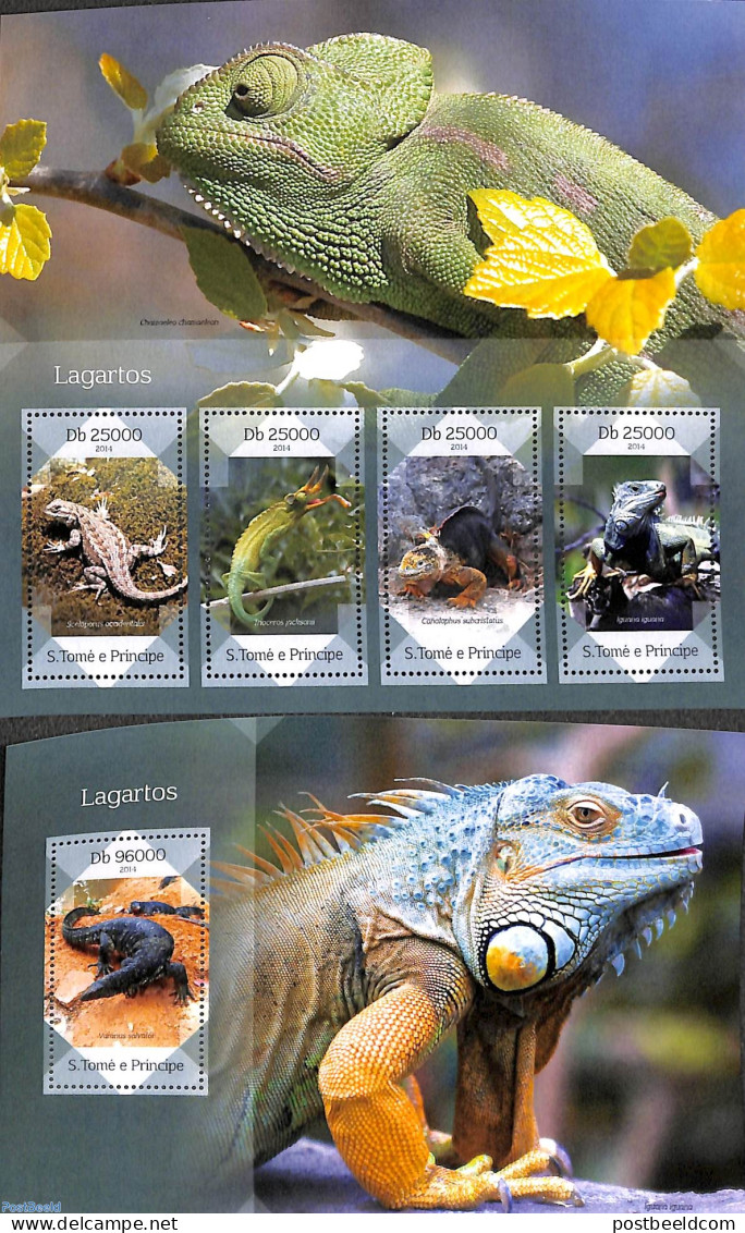 Sao Tome/Principe 2014 Lizards 2 S/s, Mint NH, Nature - Reptiles - Sao Tome Et Principe