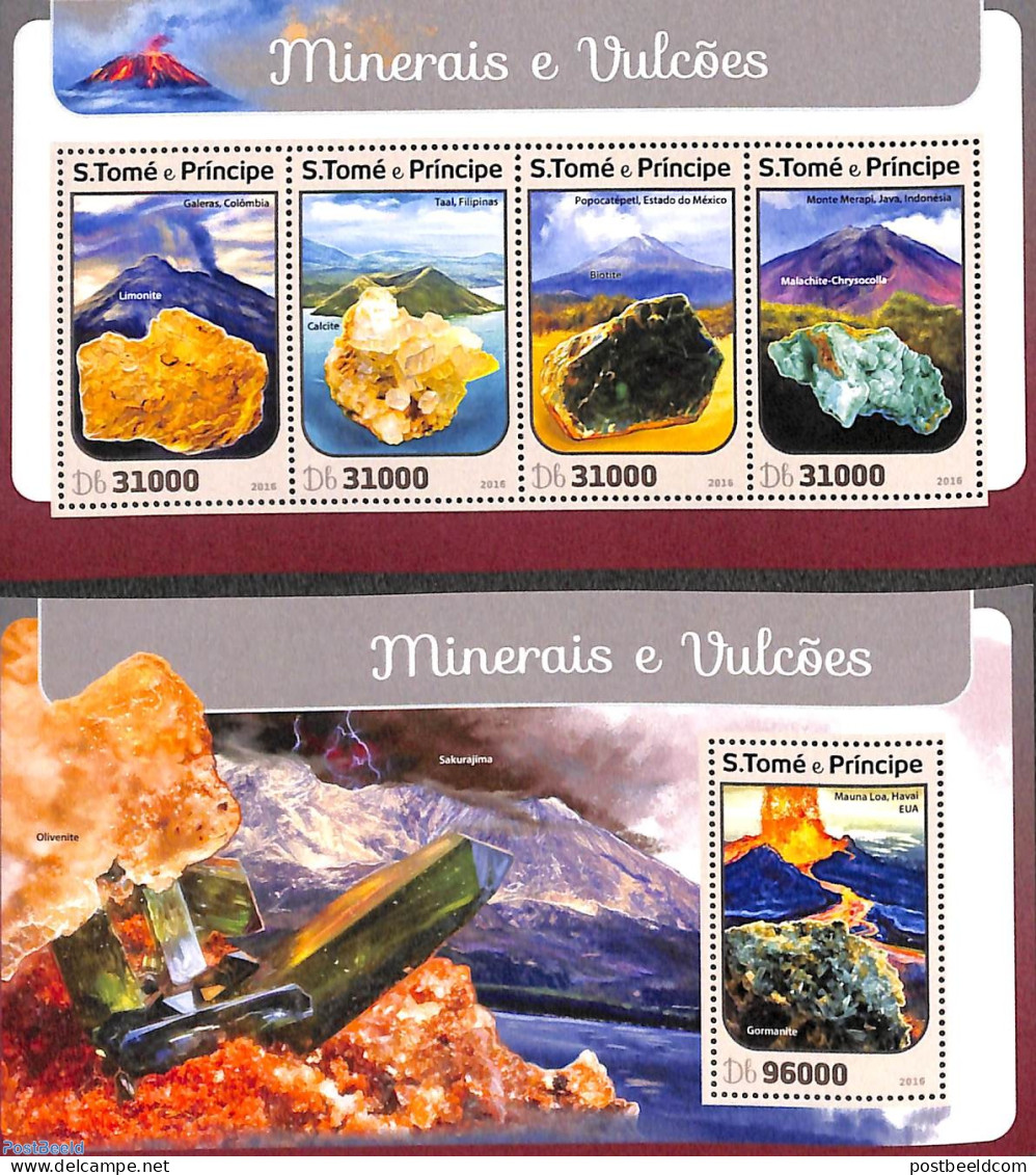 Sao Tome/Principe 2016 Minerals & Vulcans 2 S/s, Mint NH, History - Geology - Sao Tome Et Principe