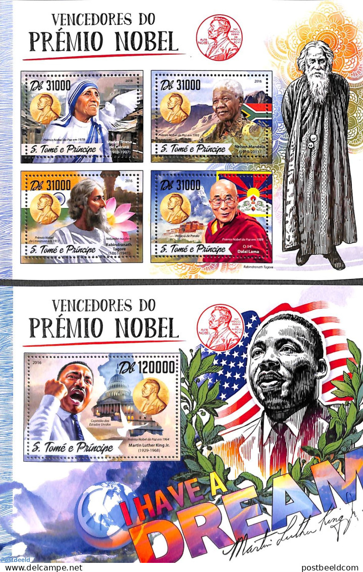 Sao Tome/Principe 2016 Nobel Prize Winners 2 S/s, Mint NH, History - Nobel Prize Winners - Nelson Mandela - Nobel Prize Laureates