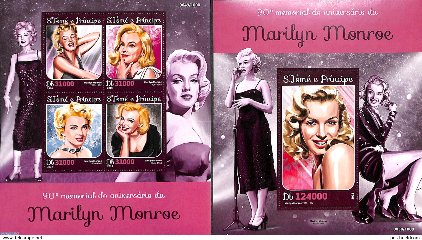 Sao Tome/Principe 2016 Marilyn Monroe 2 S/s, Mint NH, Performance Art - Marilyn Monroe - Movie Stars - Schauspieler