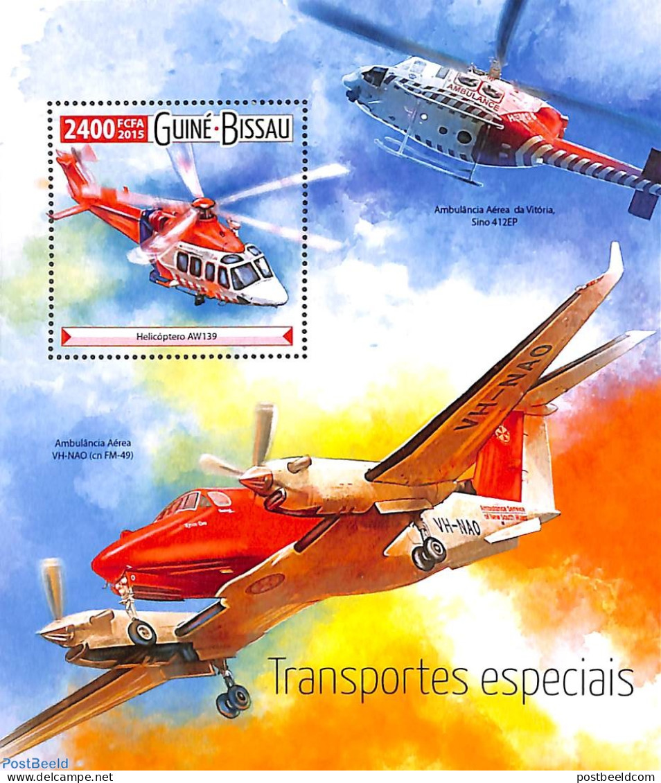 Guinea Bissau 2015 Special Transport S/s, Mint NH, Health - Transport - Health - Helicopters - Hélicoptères