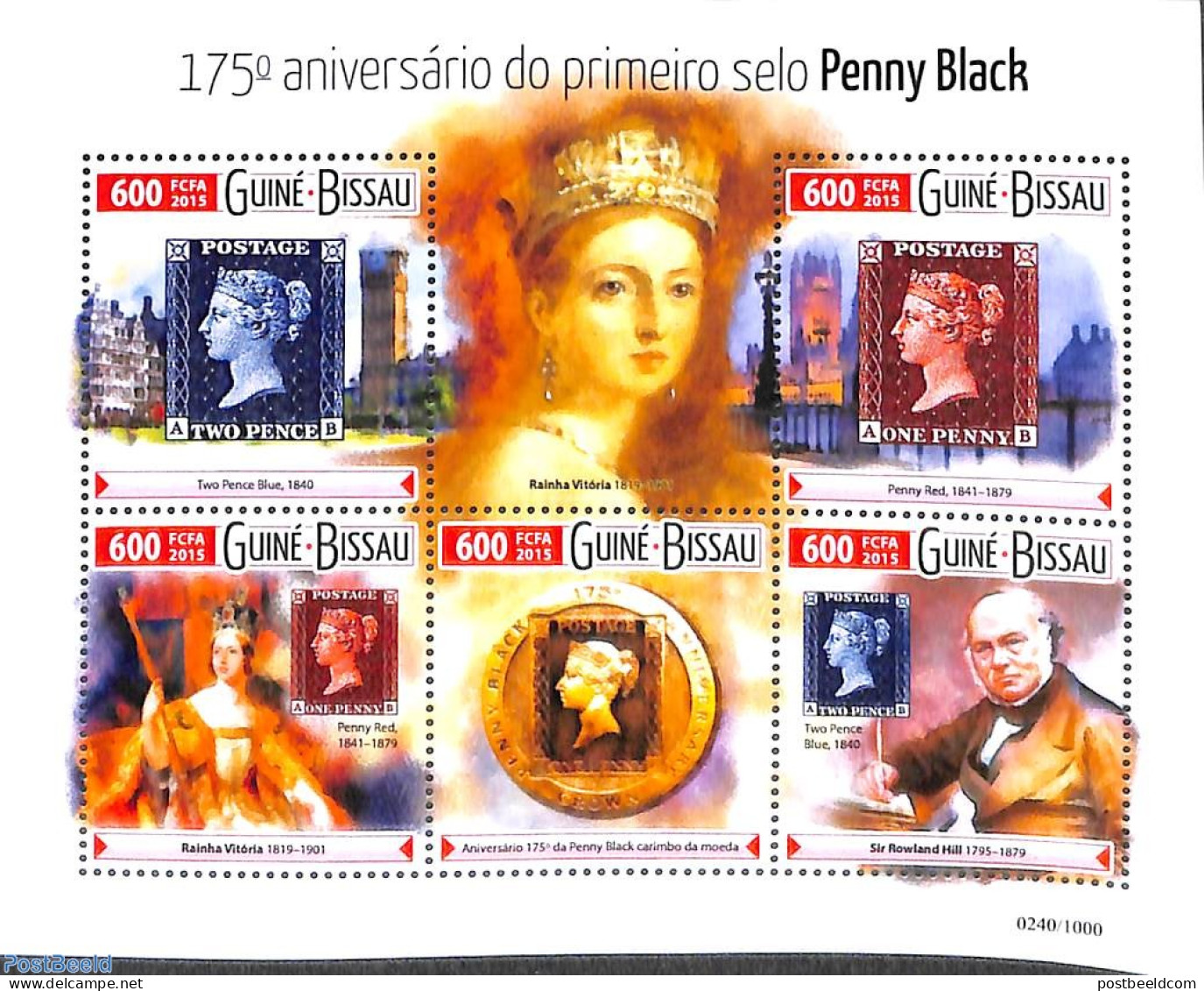 Guinea Bissau 2015 175 Years Penny Black 4v M/s, Mint NH, Sir Rowland Hill - Stamps On Stamps - Rowland Hill