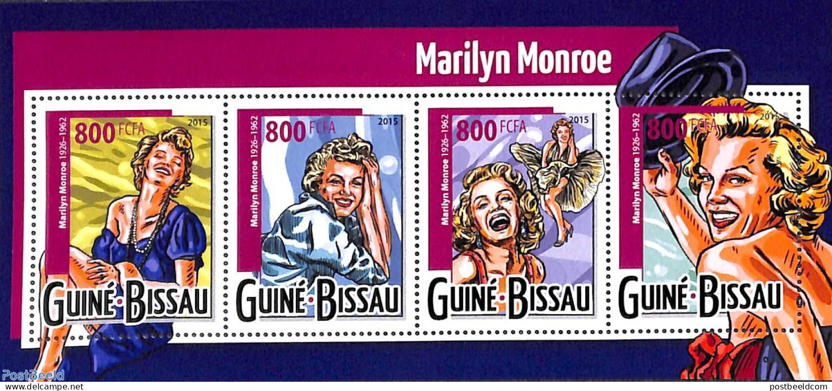 Guinea Bissau 2015 Marilyn Monroe 4v M/s, Mint NH, Performance Art - Marilyn Monroe - Movie Stars - Schauspieler