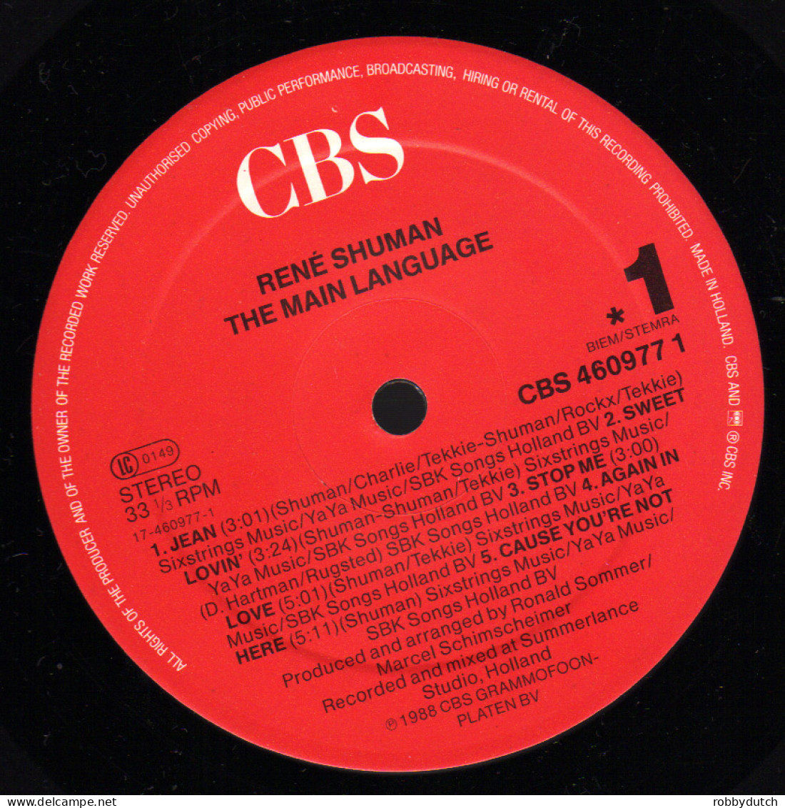 * LP *  RENÉ SHUMAN - THE MAIN LANGUAGE (Europe 1988 EX-) - Disco & Pop