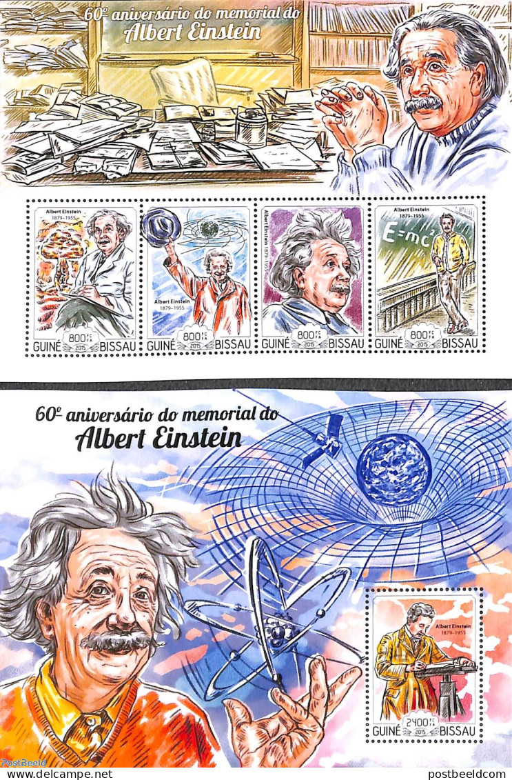 Guinea Bissau 2015 Albert Einstein 2 S/s, Mint NH, History - Science - Nobel Prize Winners - Atom Use & Models - Physi.. - Prix Nobel