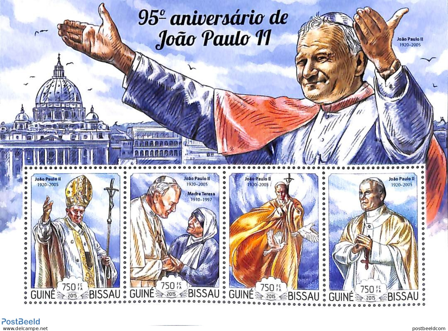 Guinea Bissau 2015 Pope John Paul II 4v M/s, Mint NH, Religion - Pope - Papes
