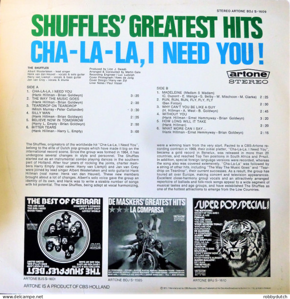 * LP *  THE SHUFFLES - GREATEST HITS (on Artone Featuring ALBERT WEST) (Holland 1972 EX-) - Disco & Pop