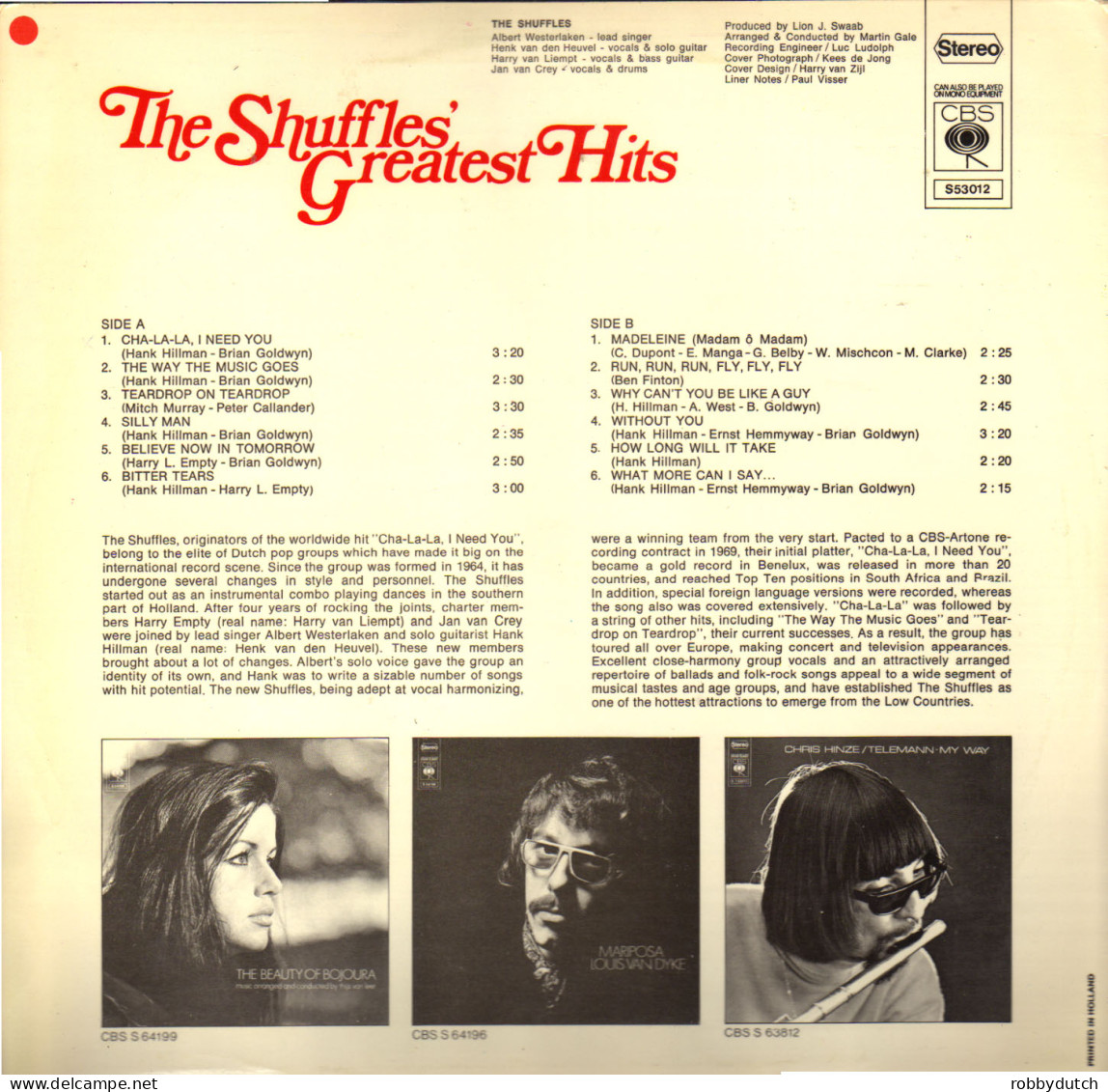 * LP *  THE SHUFFLES - GREATEST HITS (on CBS Featuring ALBERT WEST) (Holland 1971 EX-) - Disco & Pop