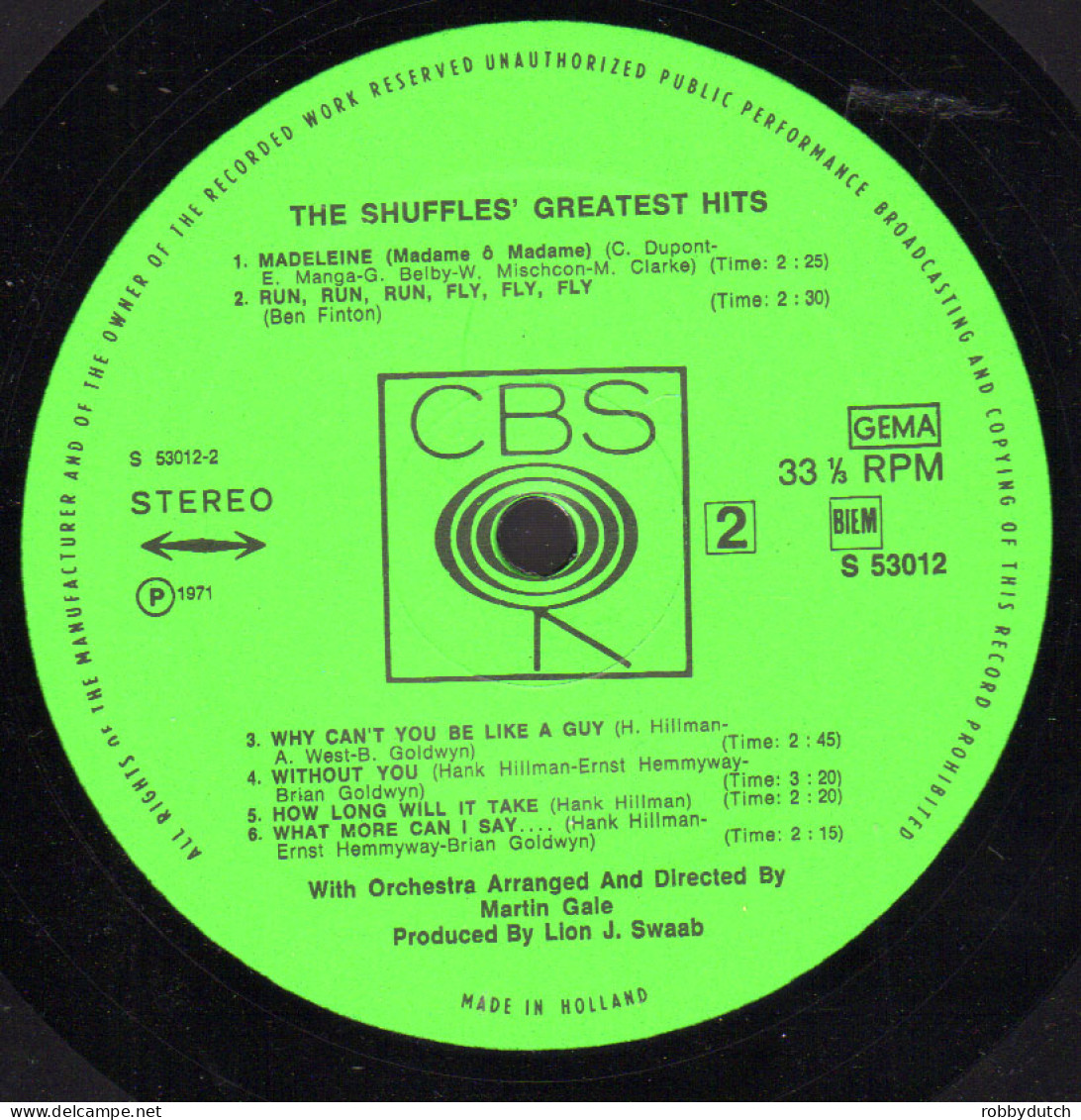 * LP *  THE SHUFFLES - GREATEST HITS (on CBS Featuring ALBERT WEST) (Holland 1971 EX-) - Disco, Pop