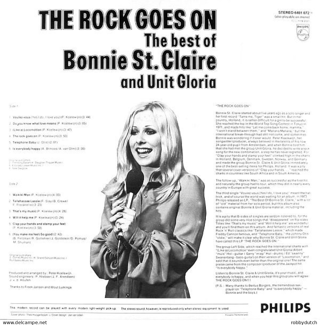 * LP *  BONNIE ST. CLAIRE & UNIT GLORIA - THE ROCK GOES ON (THE BEST OF) (Holland 1974 EX-) - Rock