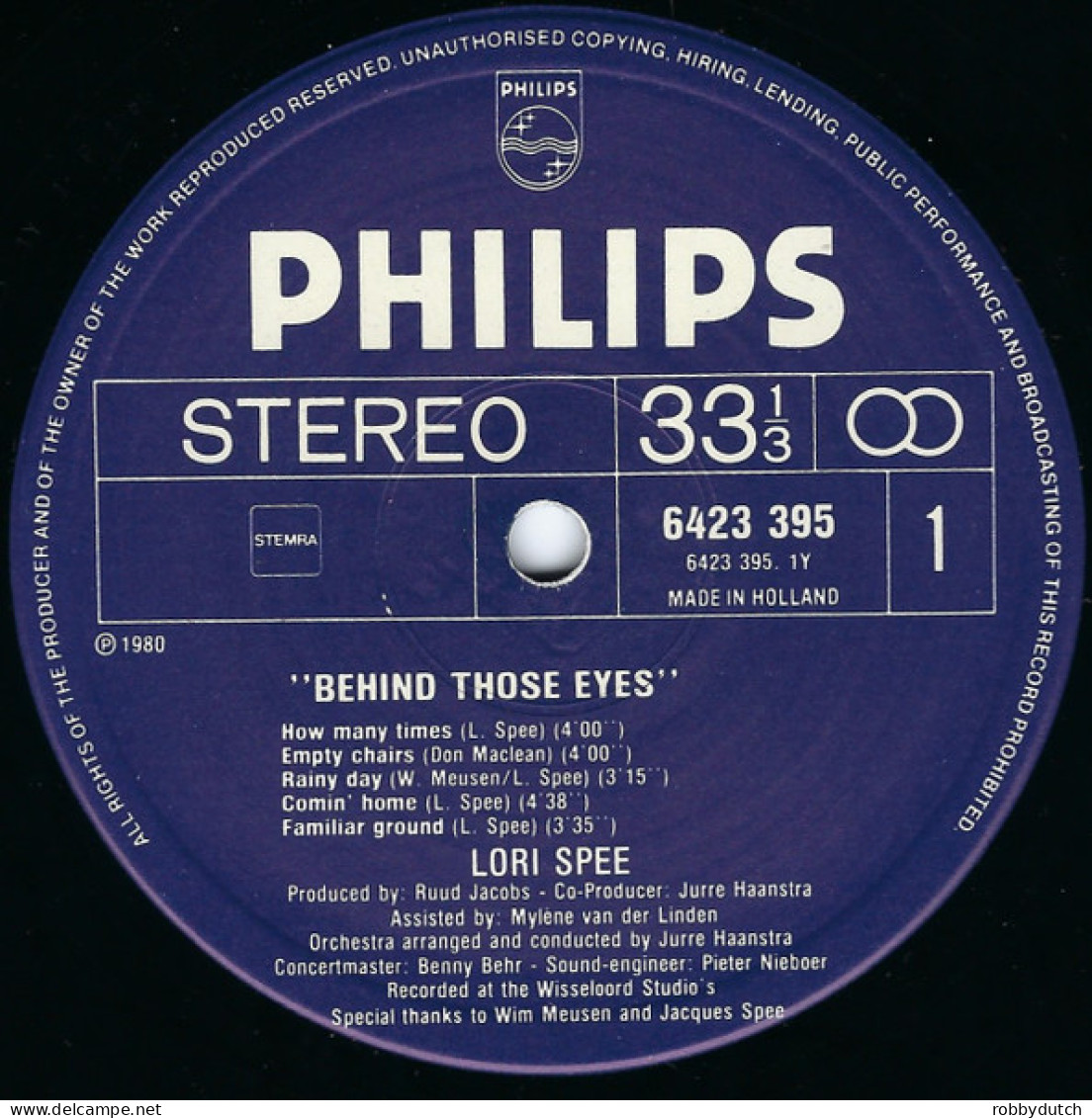 * LP *  LORI SPEE - BEHIND THOSE EYES (Holland 1980 EX) - Disco & Pop