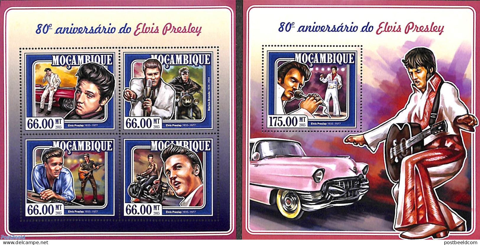 Mozambique 2015 Elvis Presley 2 S/s, Mint NH, Performance Art - Transport - Elvis Presley - Music - Automobiles - Moto.. - Elvis Presley