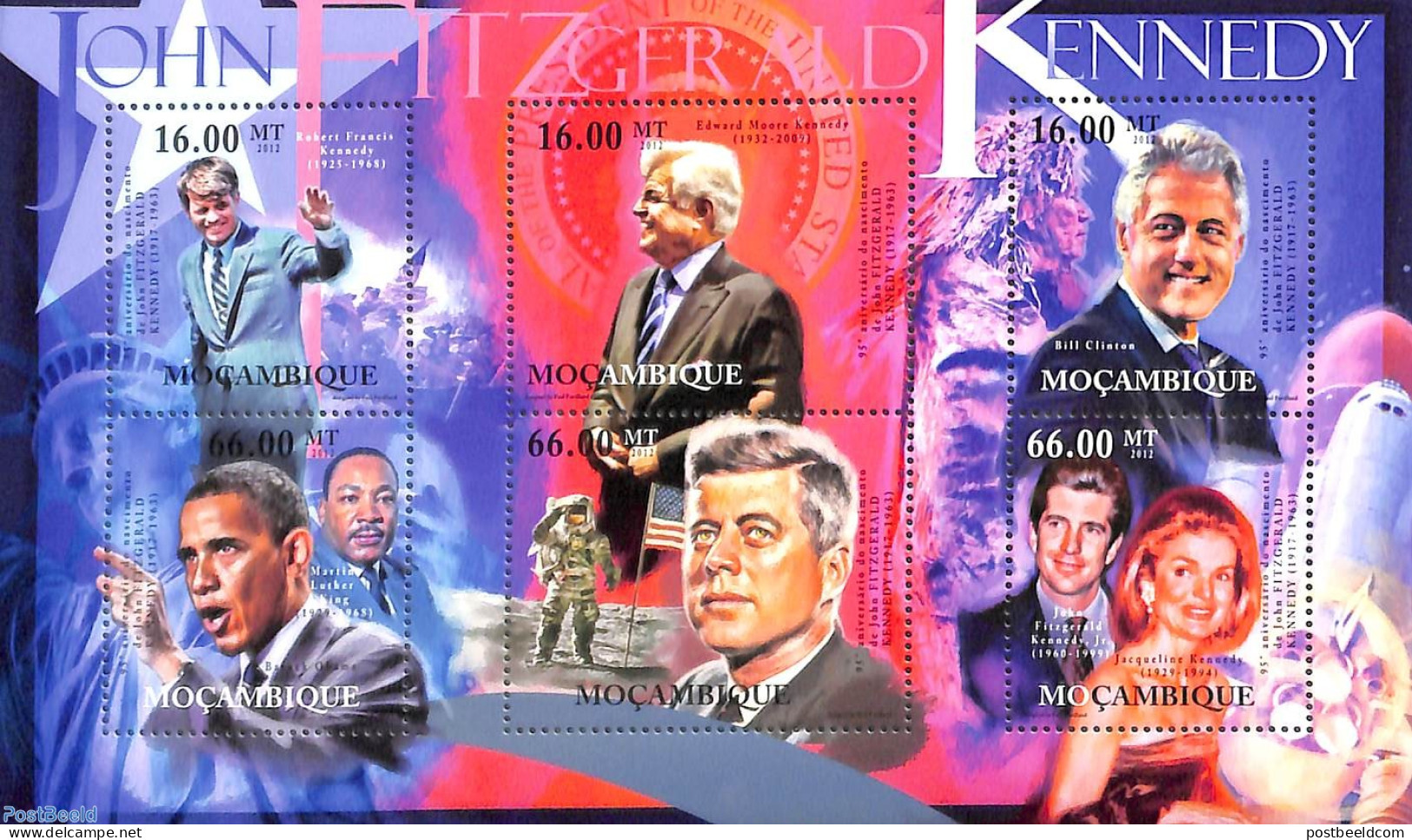 Mozambique 2012 J.F. Kennedy 6v M/s, Mint NH, History - Transport - American Presidents - Space Exploration - Mozambique
