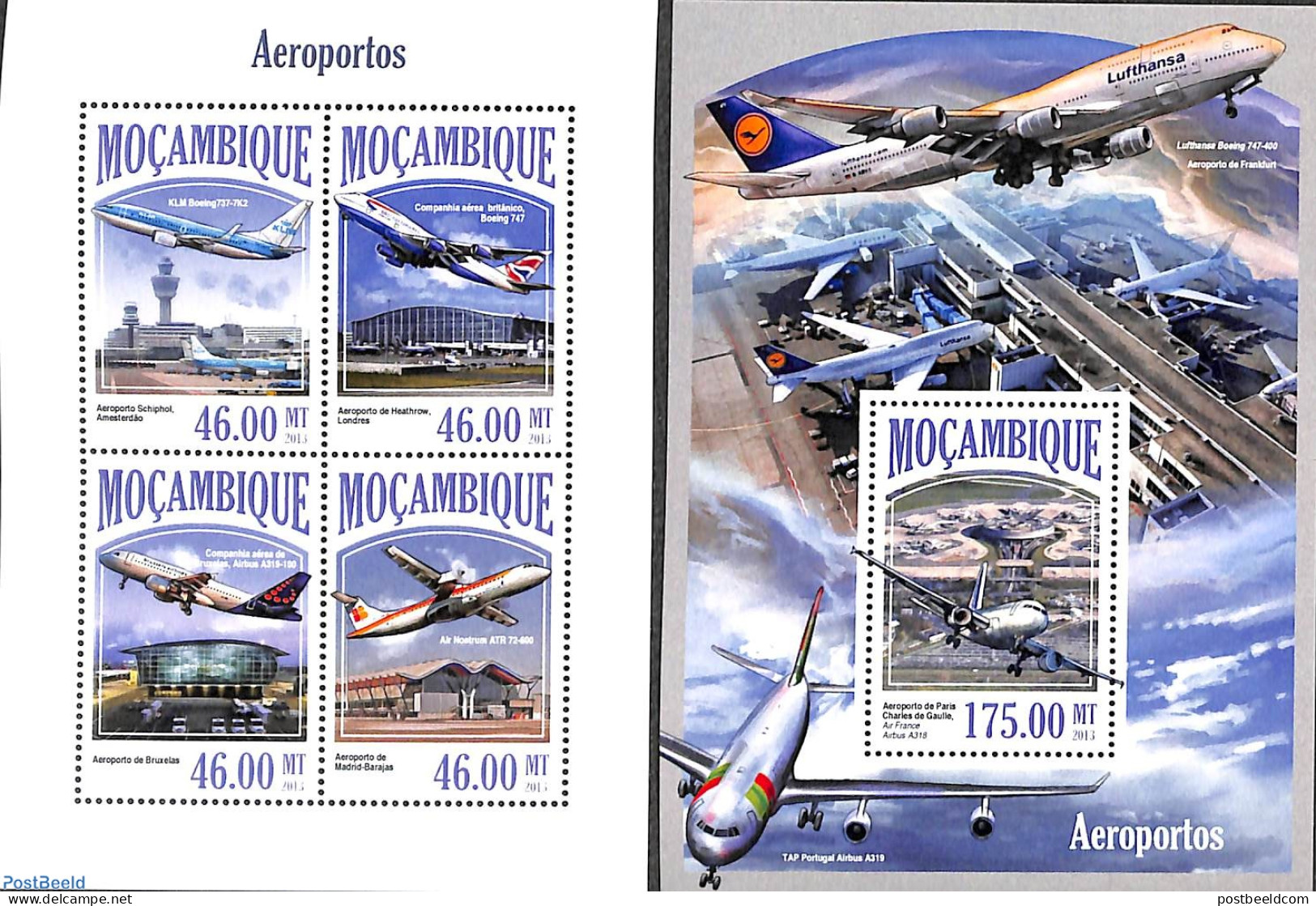 Mozambique 2013 Airports 2 S/s, Mint NH, History - Transport - Netherlands & Dutch - Aircraft & Aviation - Geographie