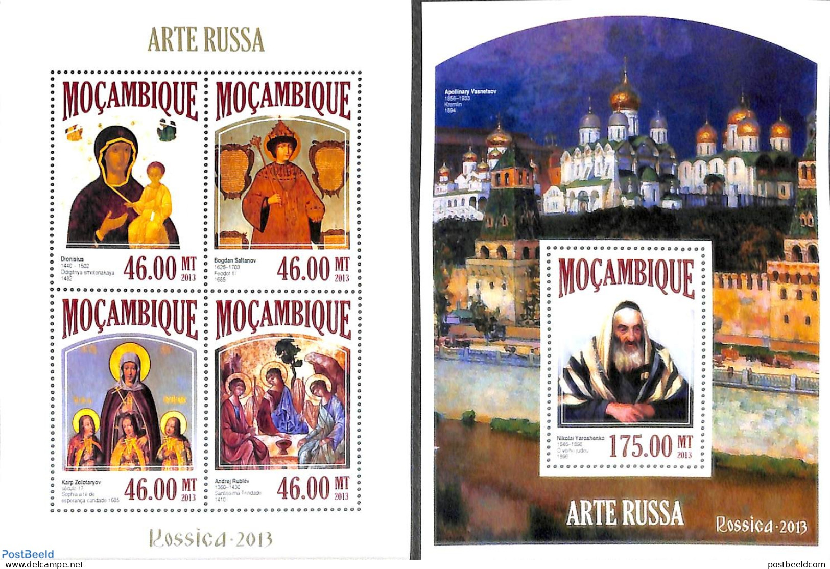 Mozambique 2013 Russian Art 2 S/s, Mint NH, Art - Paintings - Mozambico
