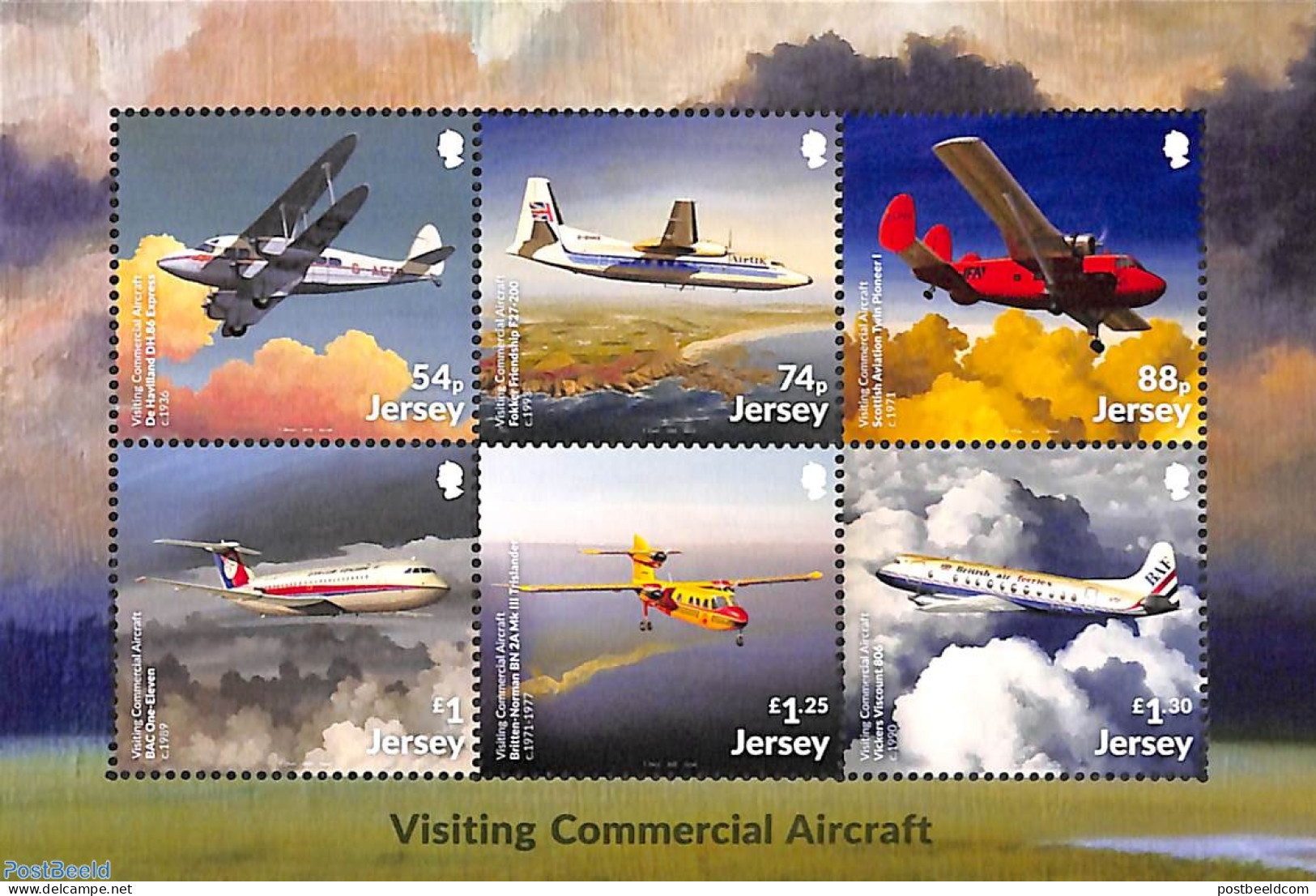 Jersey 2022 Commercial Planes 6v M/s, Mint NH, Transport - Aircraft & Aviation - Aviones