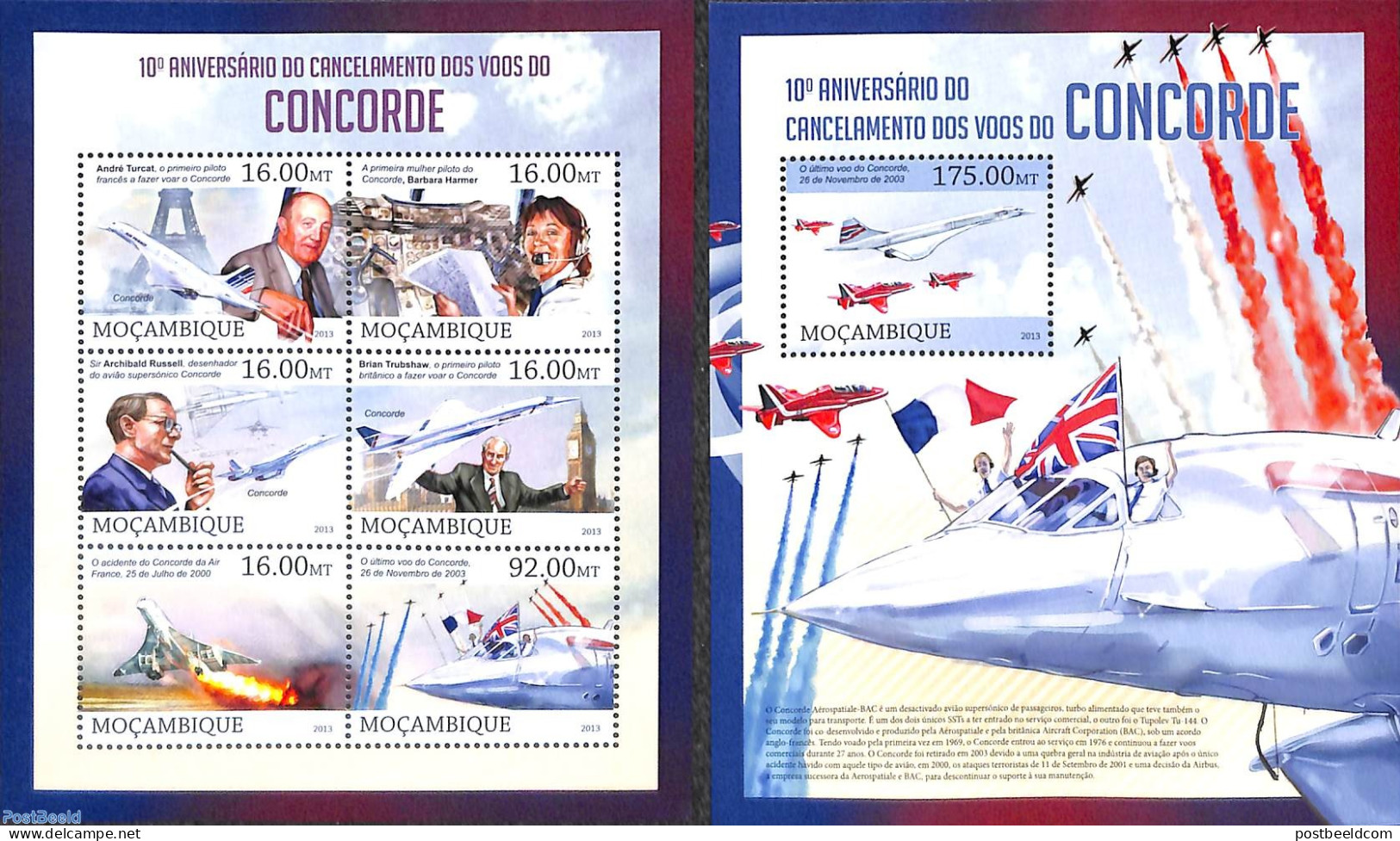 Mozambique 2013 10th Anniversary Of Concorde  2 S/s, Mint NH, History - Transport - Concorde - Fire Fighters & Prevent.. - Concorde