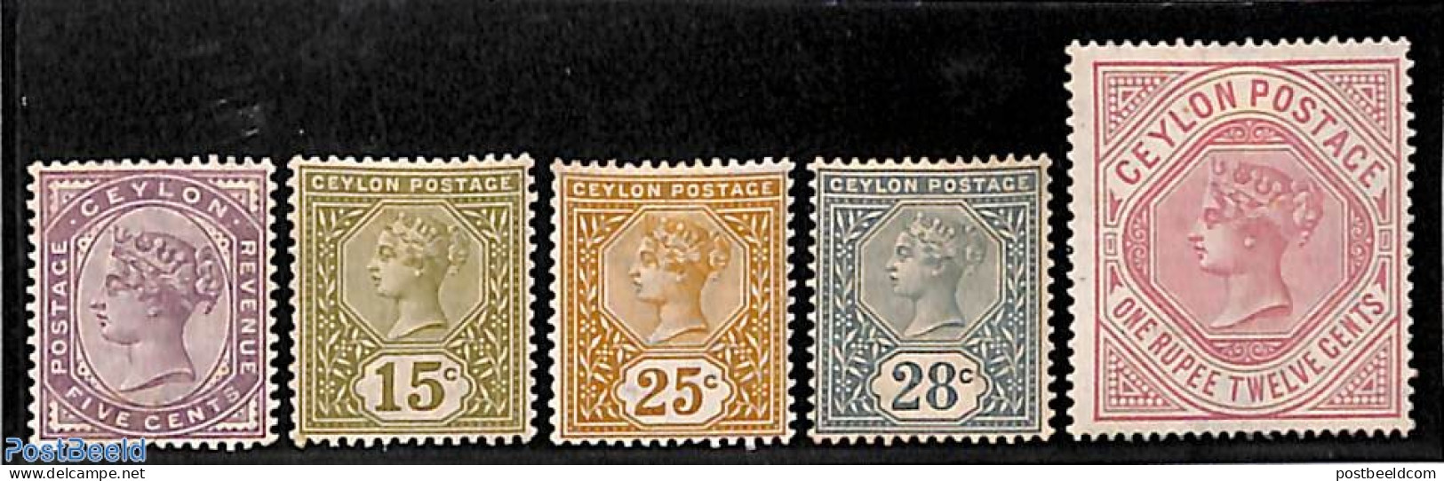 Sri Lanka (Ceylon) 1886 Definitives, Queen Victoria 5v, Unused (hinged) - Sri Lanka (Ceylon) (1948-...)