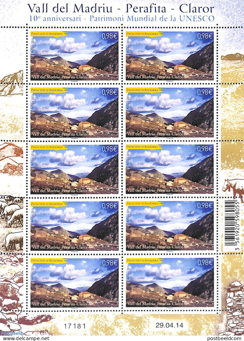 Andorra, French Post 2014 World Heritage M/s, Mint NH, History - World Heritage - Neufs