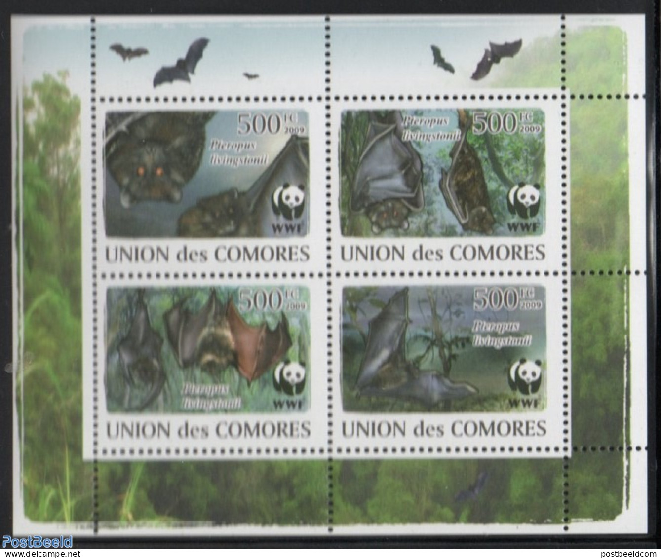 Comoros 2009 WWF, Bats 4v M/s, Mint NH, Nature - Animals (others & Mixed) - Bats - World Wildlife Fund (WWF) - Comores (1975-...)