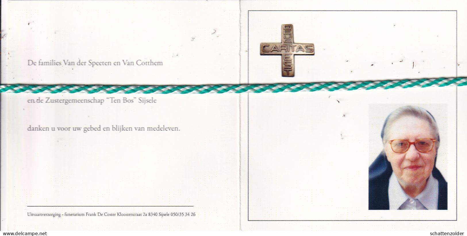Zuster Mariam (Maria Van Der Speeten); Okegem 1922, Sijsele 2013. Foto - Obituary Notices