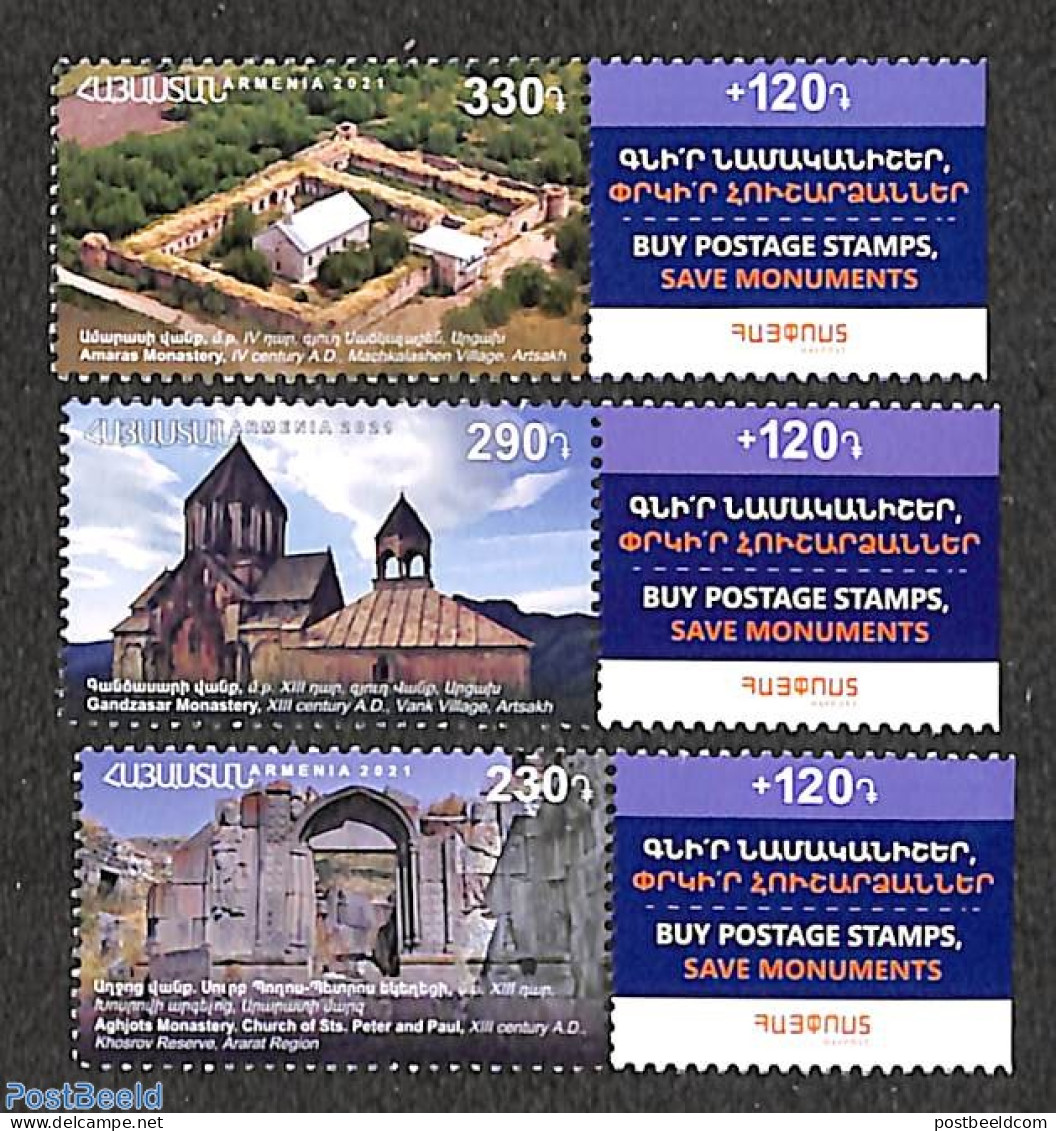 Armenia 2021 Historic Monuments 3v+tabs, Mint NH - Armenië
