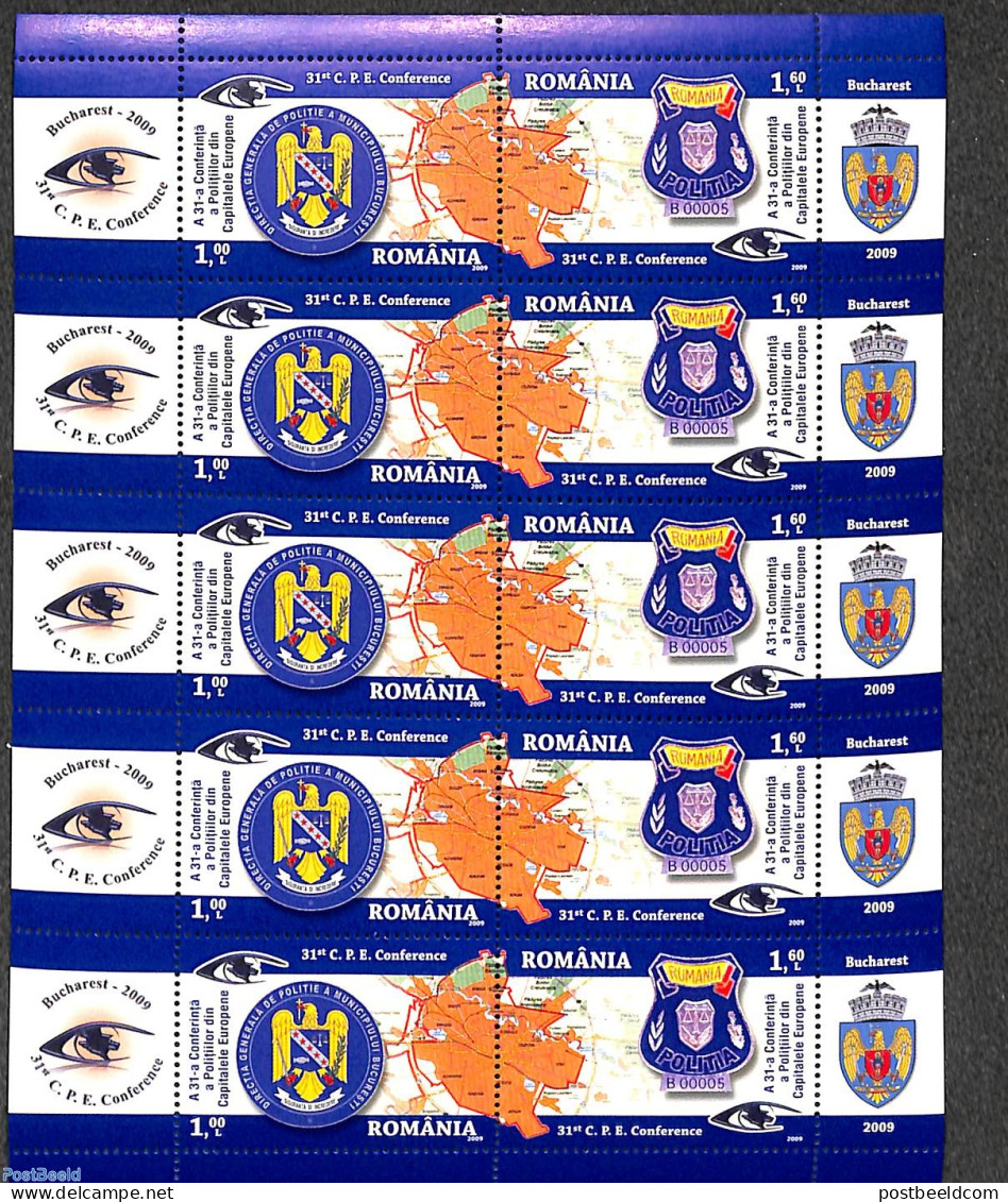 Romania 2009 Police Conference M/s, Mint NH, Various - Maps - Police - Neufs