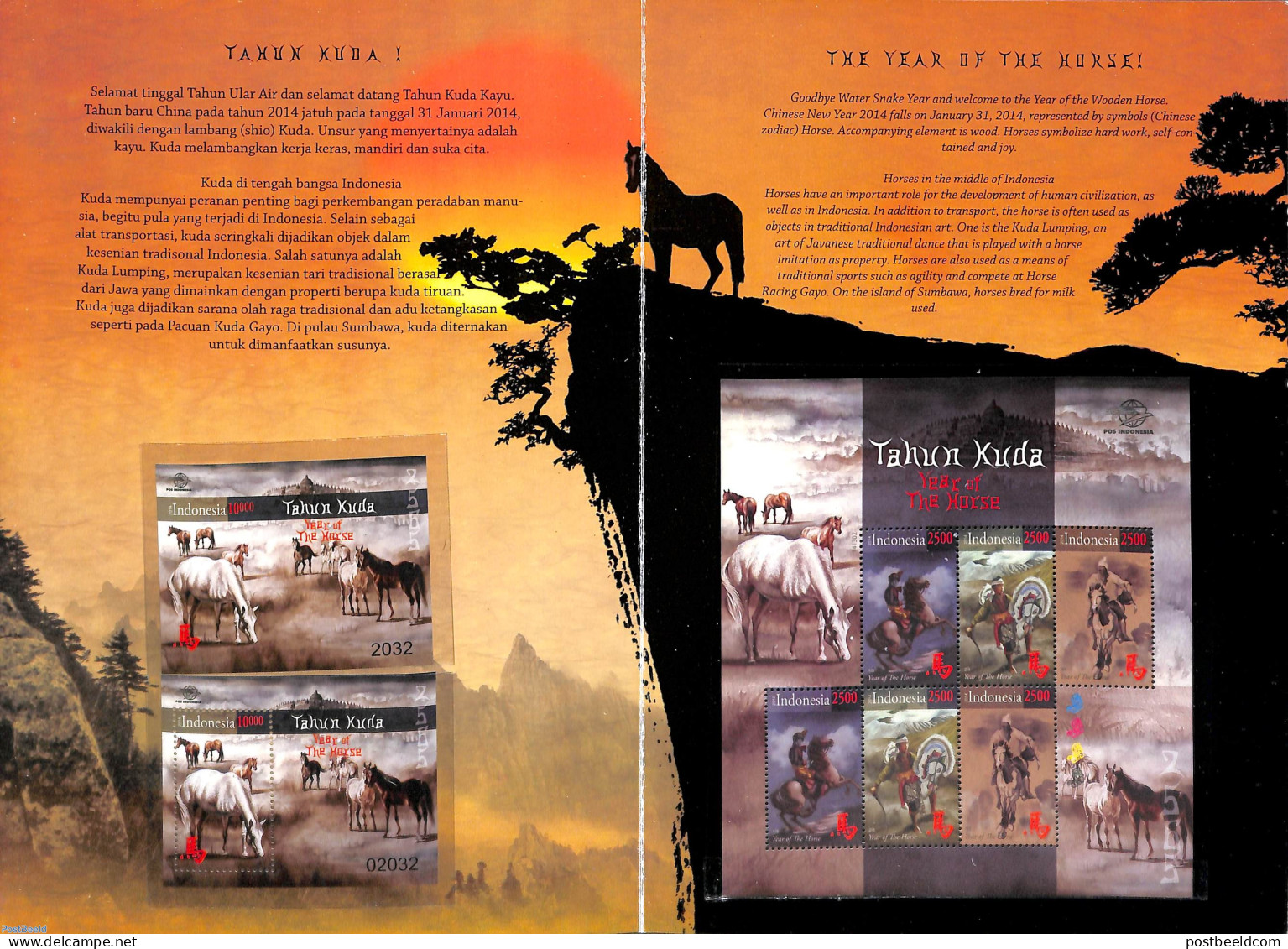 Indonesia 2014 Special Folder With 3 Sheets, Year Of The Horse, Mint NH, Nature - Various - Horses - New Year - Nouvel An